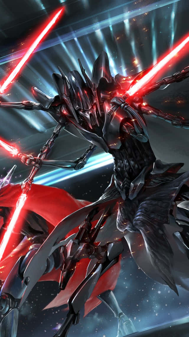 General Grievous, red lightsabers, cosmic backdrop, SD Phone Wallpaper