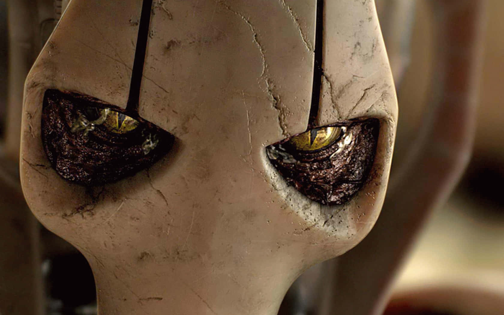 General Grievous, cracked beige mask, glowing golden eyes, HD Desktop Wallpaper