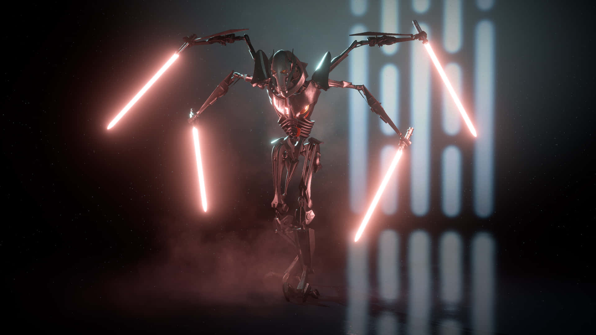 General Grievous, four light sabers, dark smoky chamber, Full HD Desktop Wallpaper