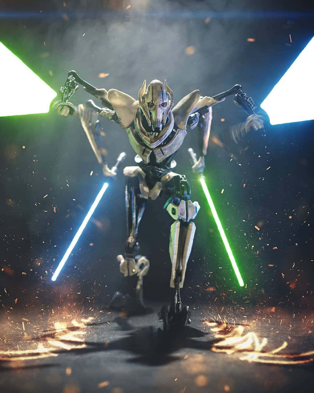 General Grievous, gray structure, four glowing lightsabers, HD Phone Wallpaper