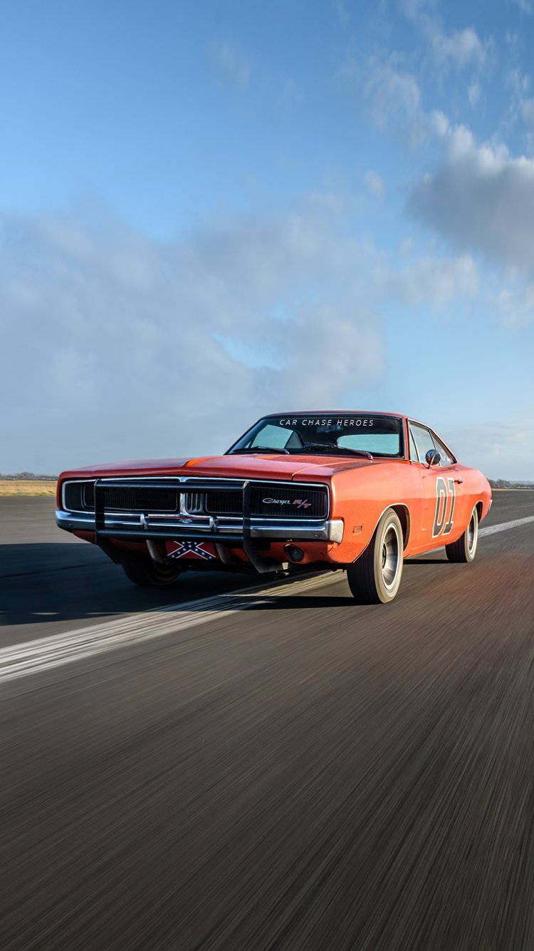 General Lee, vibrant orange, classic muscle car, HD Phone Wallpaper
