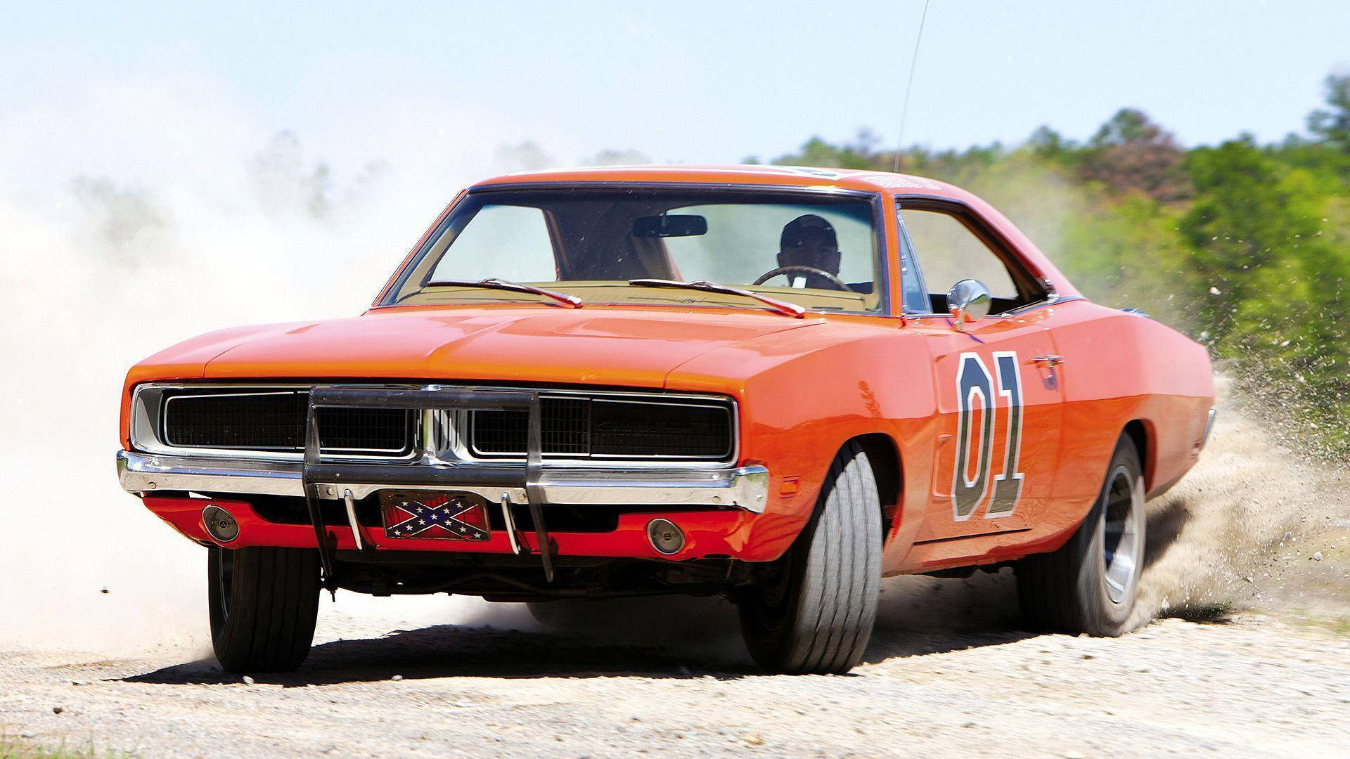 General Lee, vibrant orange, classic muscle car, Full HD Desktop Wallpaper
