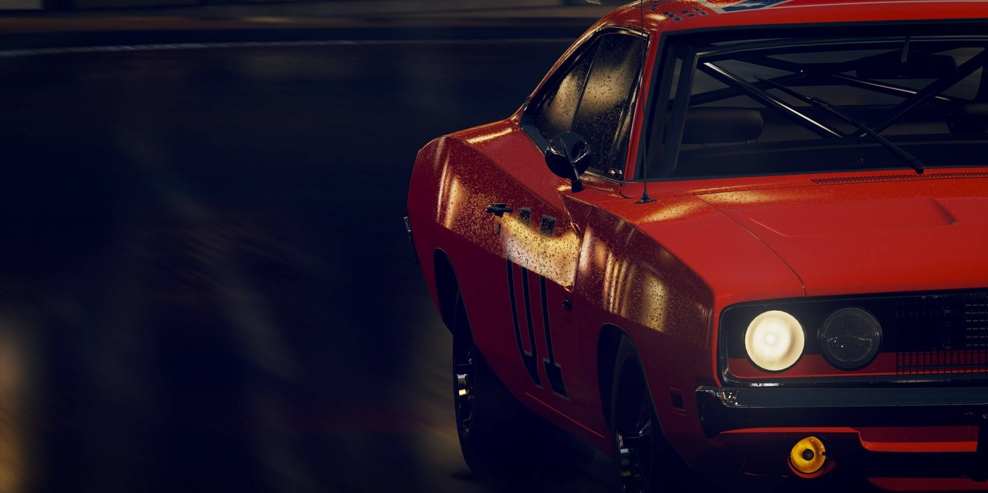 General Lee, vibrant red, racing stripes, Full HD Desktop Wallpaper