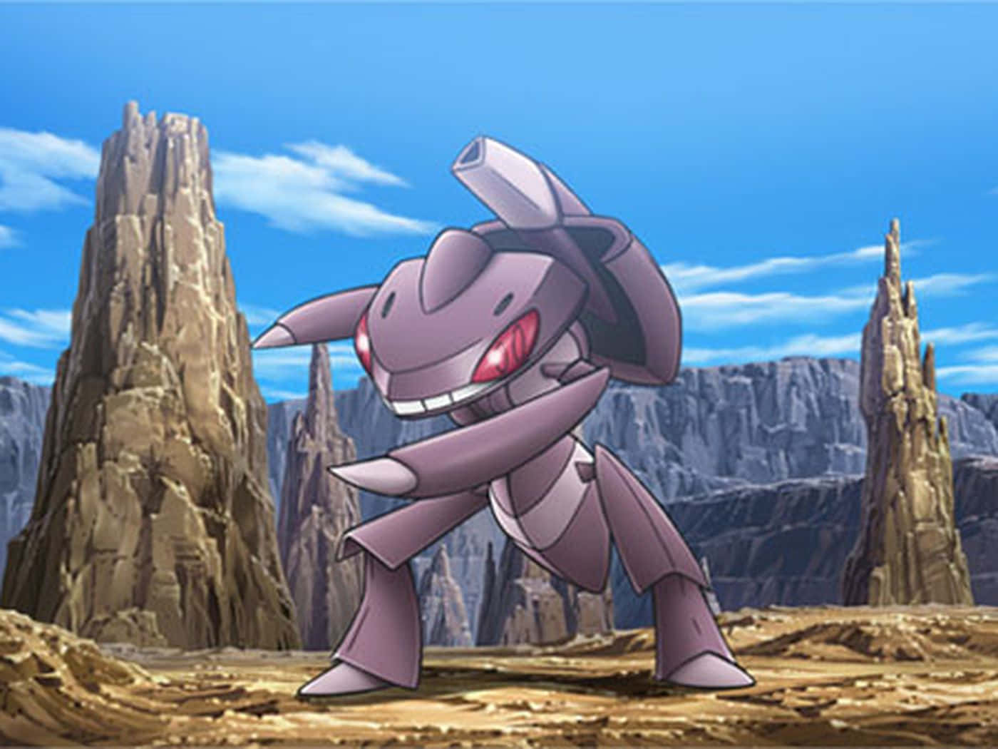 Genesect, purple, red eyes, HD Desktop Wallpaper