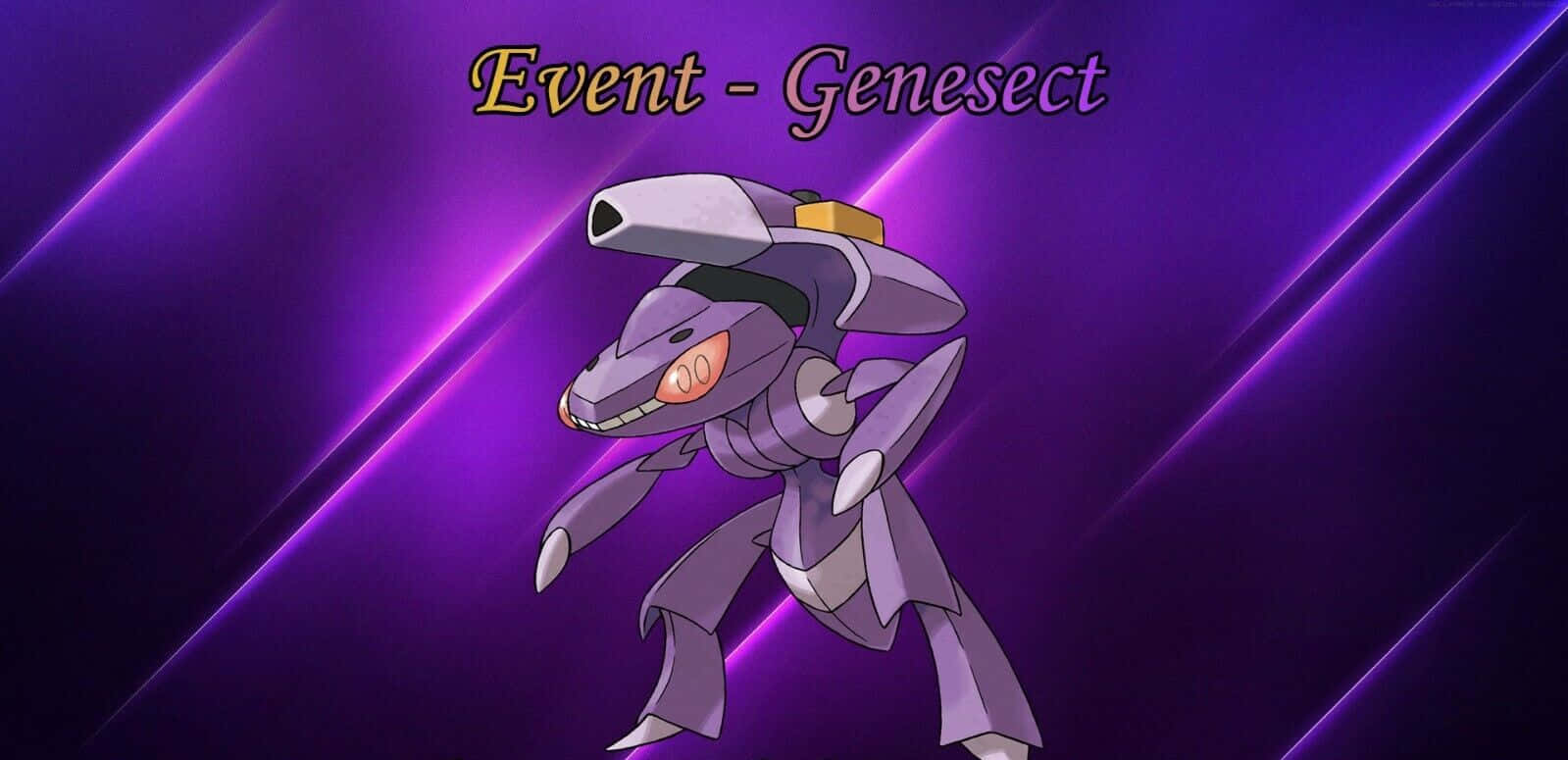 Genesect, purple metallic, glowing purple diagonal light streak background, HD Desktop Wallpaper