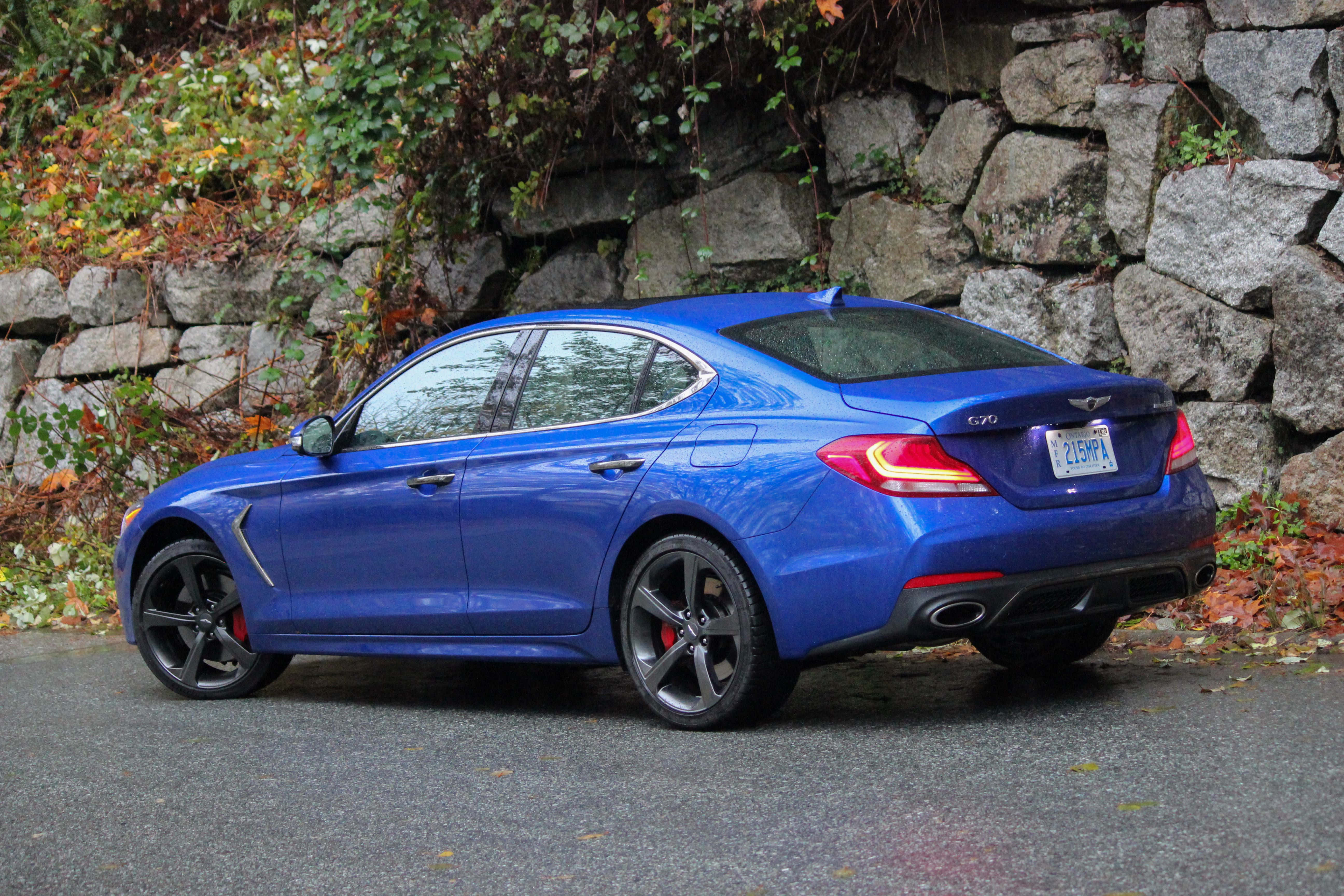 Genesis G70, vibrant blue, wet pavement, 5K Desktop Wallpaper