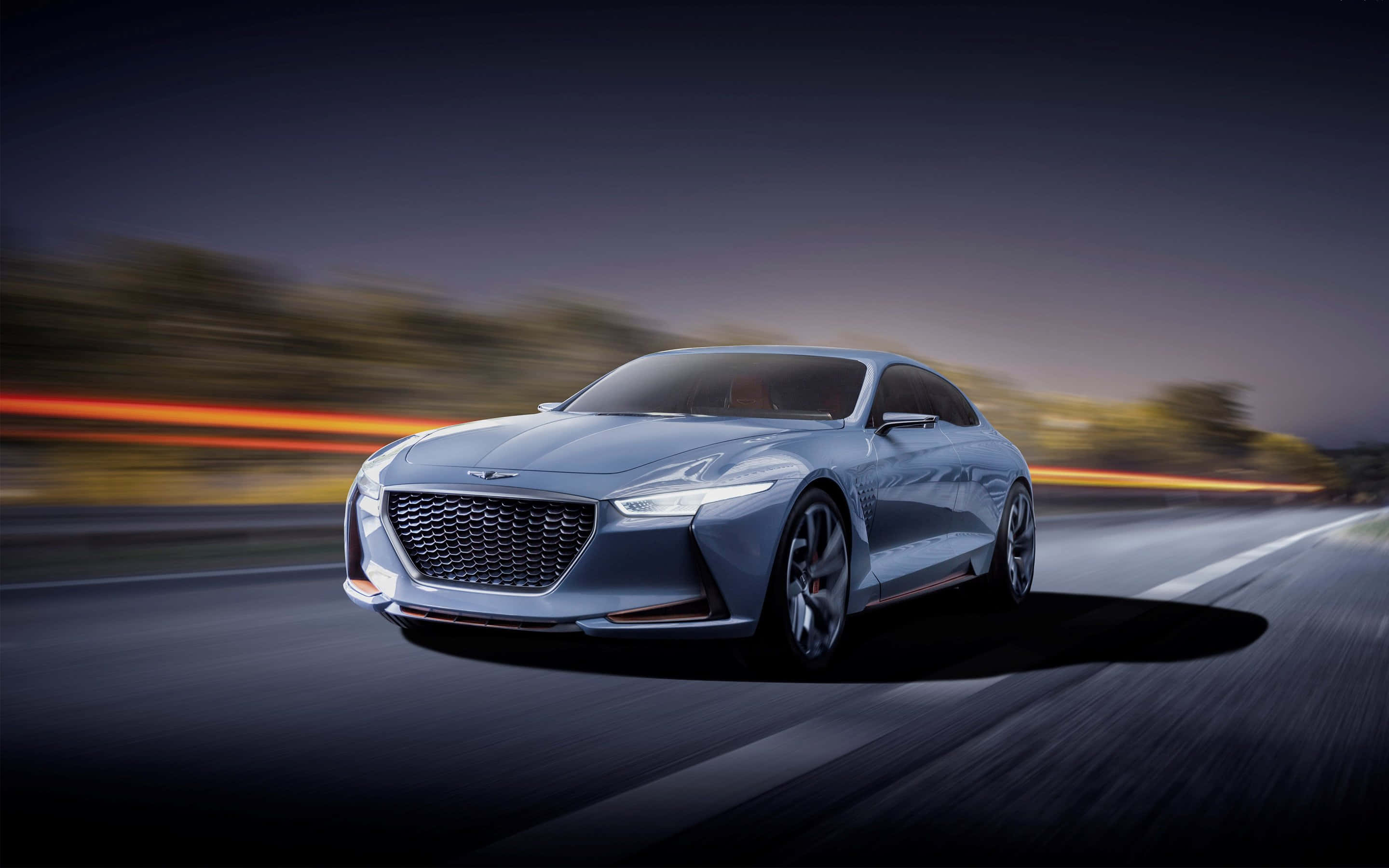 Genesis G70, silver, highway, 2K Desktop Wallpaper