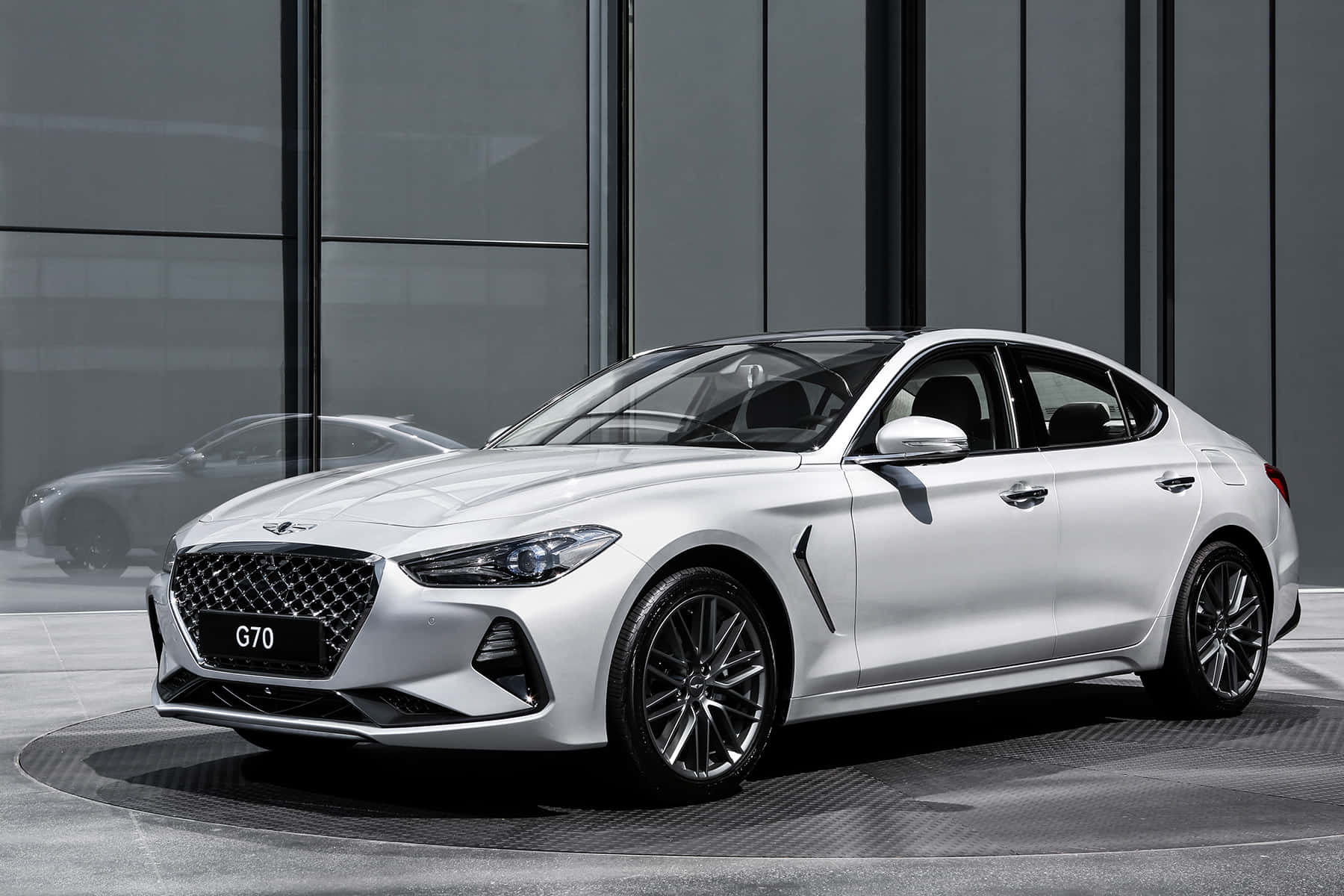 Genesis G70, white, studio lights, HD Desktop Wallpaper