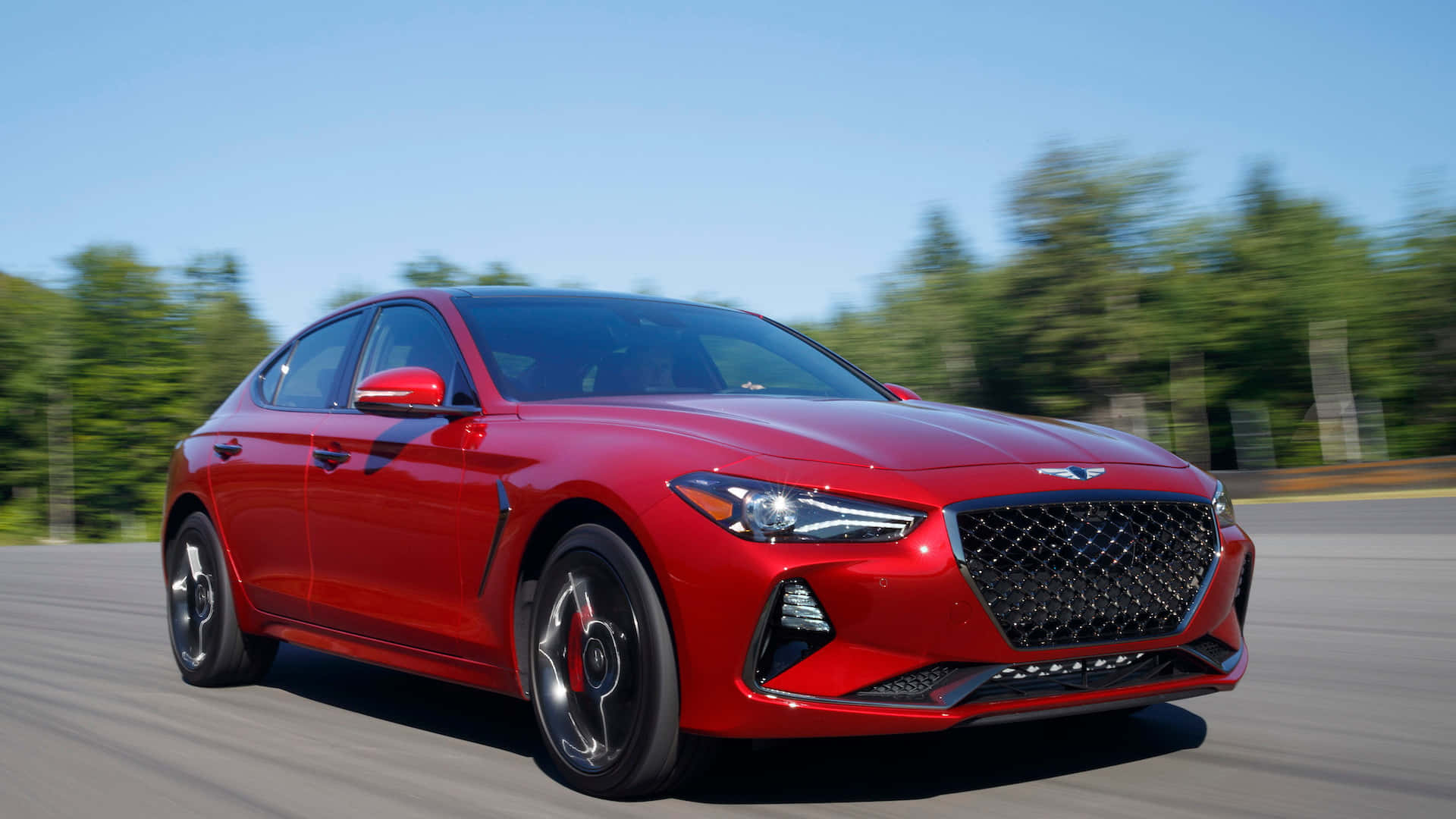 Genesis G70, vibrant red, sunlit road, Full HD Desktop Wallpaper