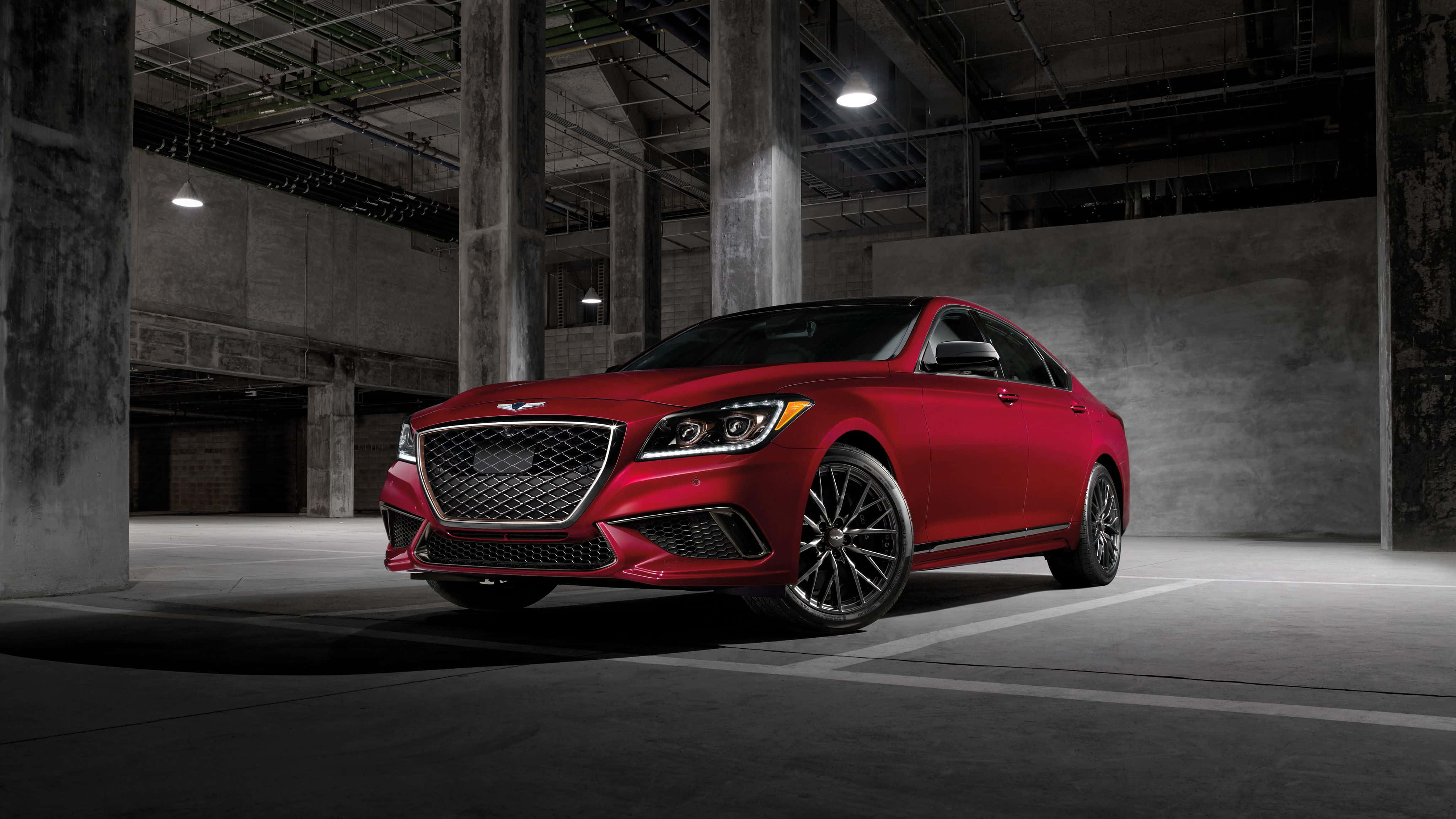 Genesis G80, glossy red, luxury sedan, 4K Desktop Wallpaper