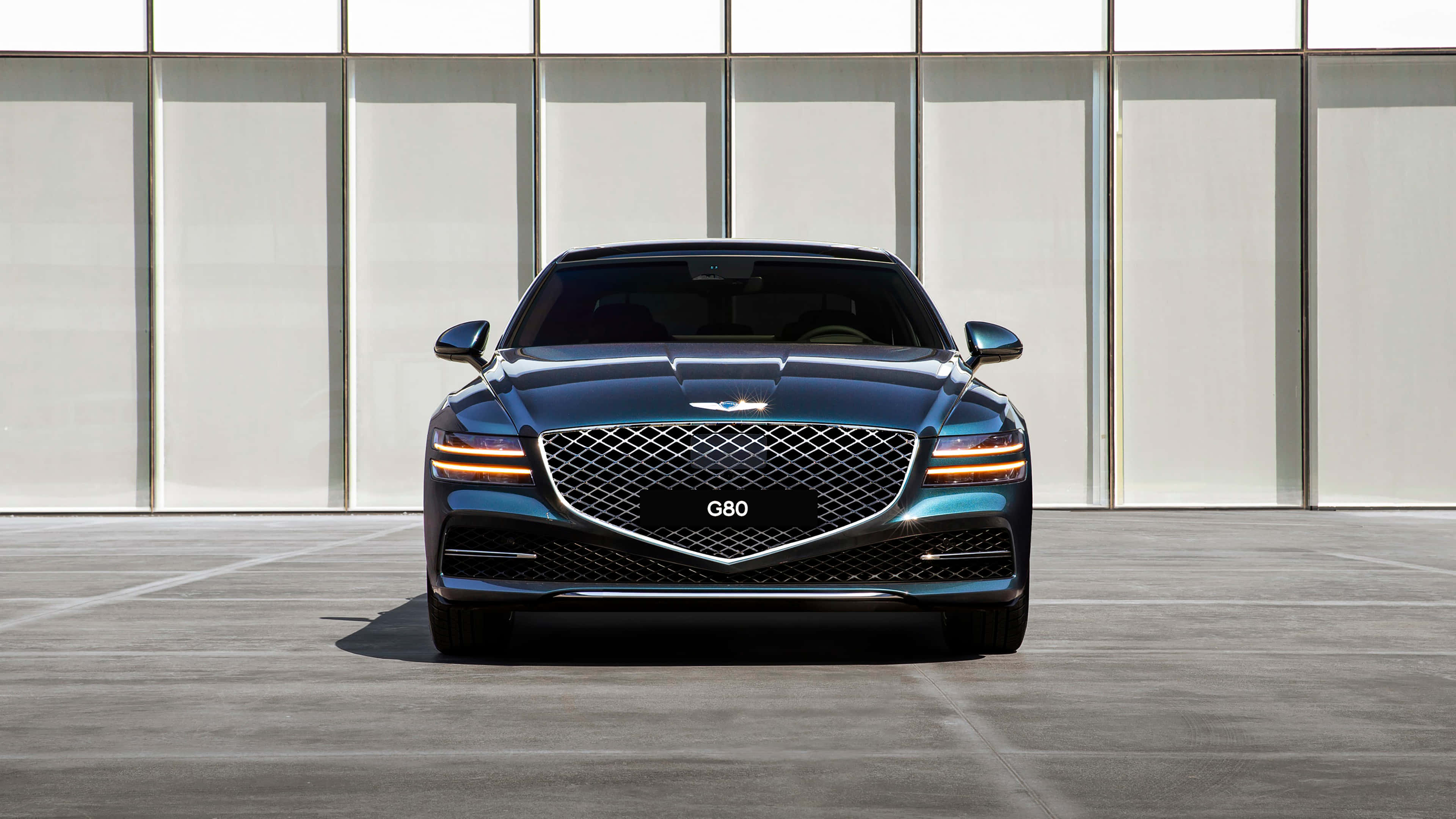 Genesis G80, blue, glowing headlights, 4K Desktop Wallpaper
