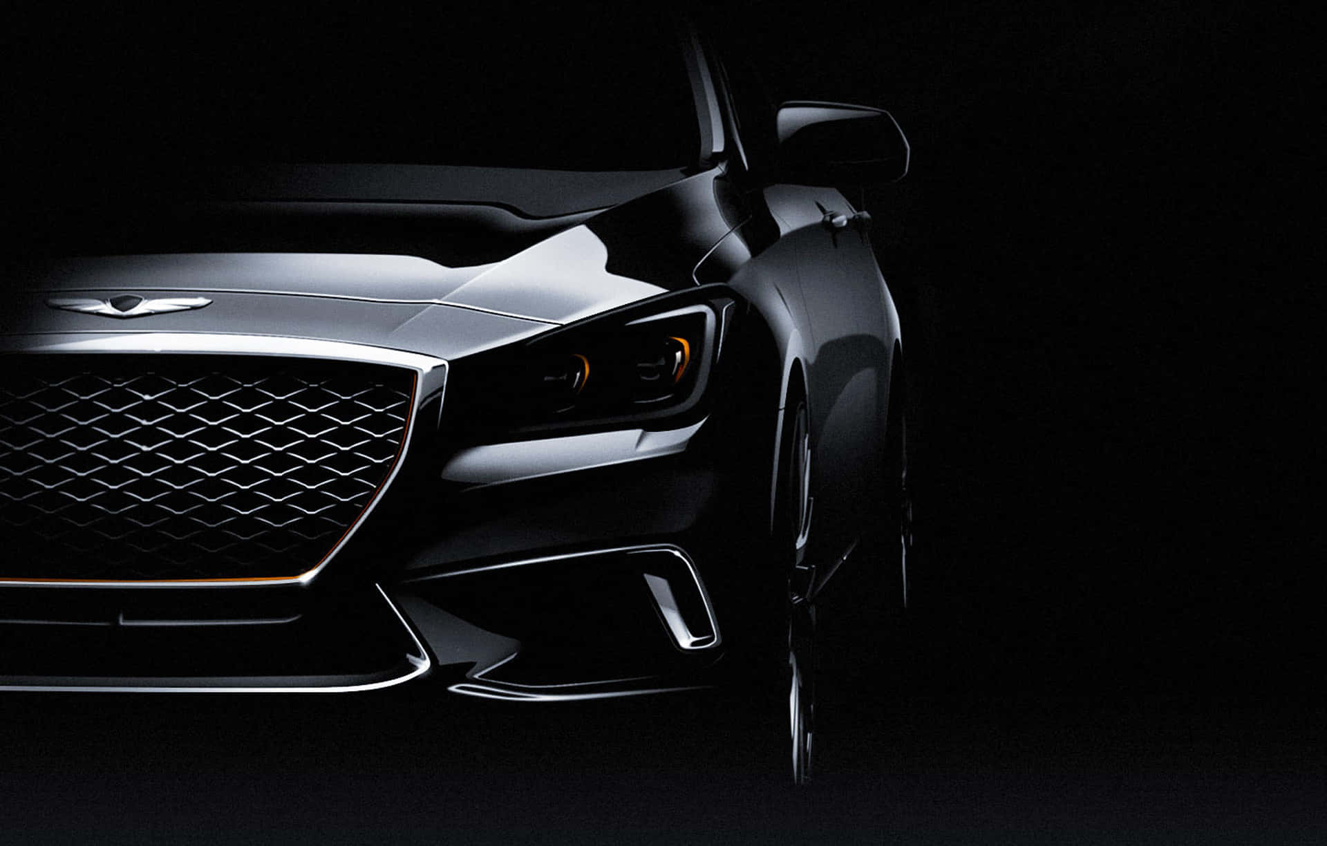 Genesis G80, black, amber headlights, Full HD Desktop Wallpaper