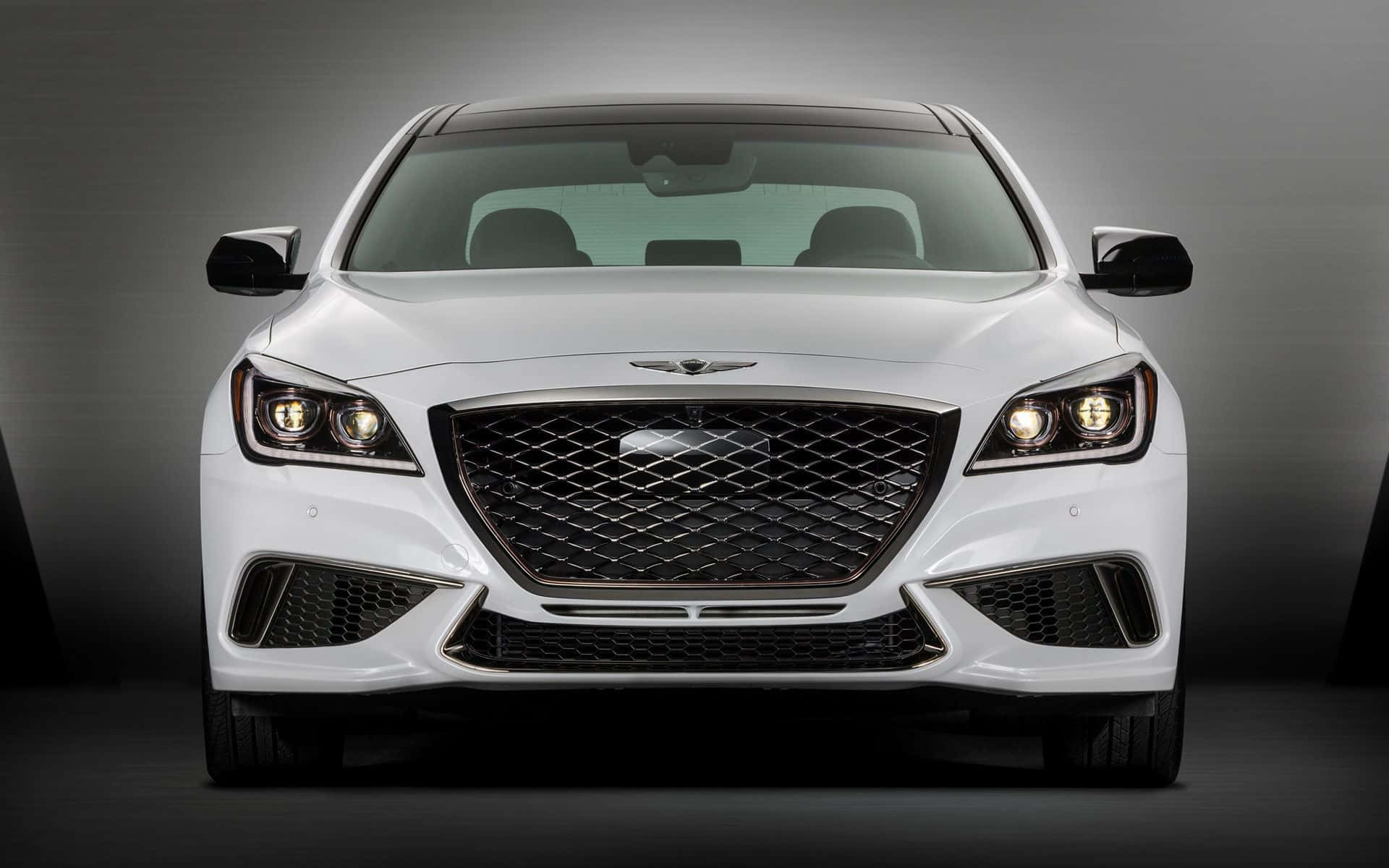 Genesis G80, white, glowing headlights, Full HD Desktop Wallpaper