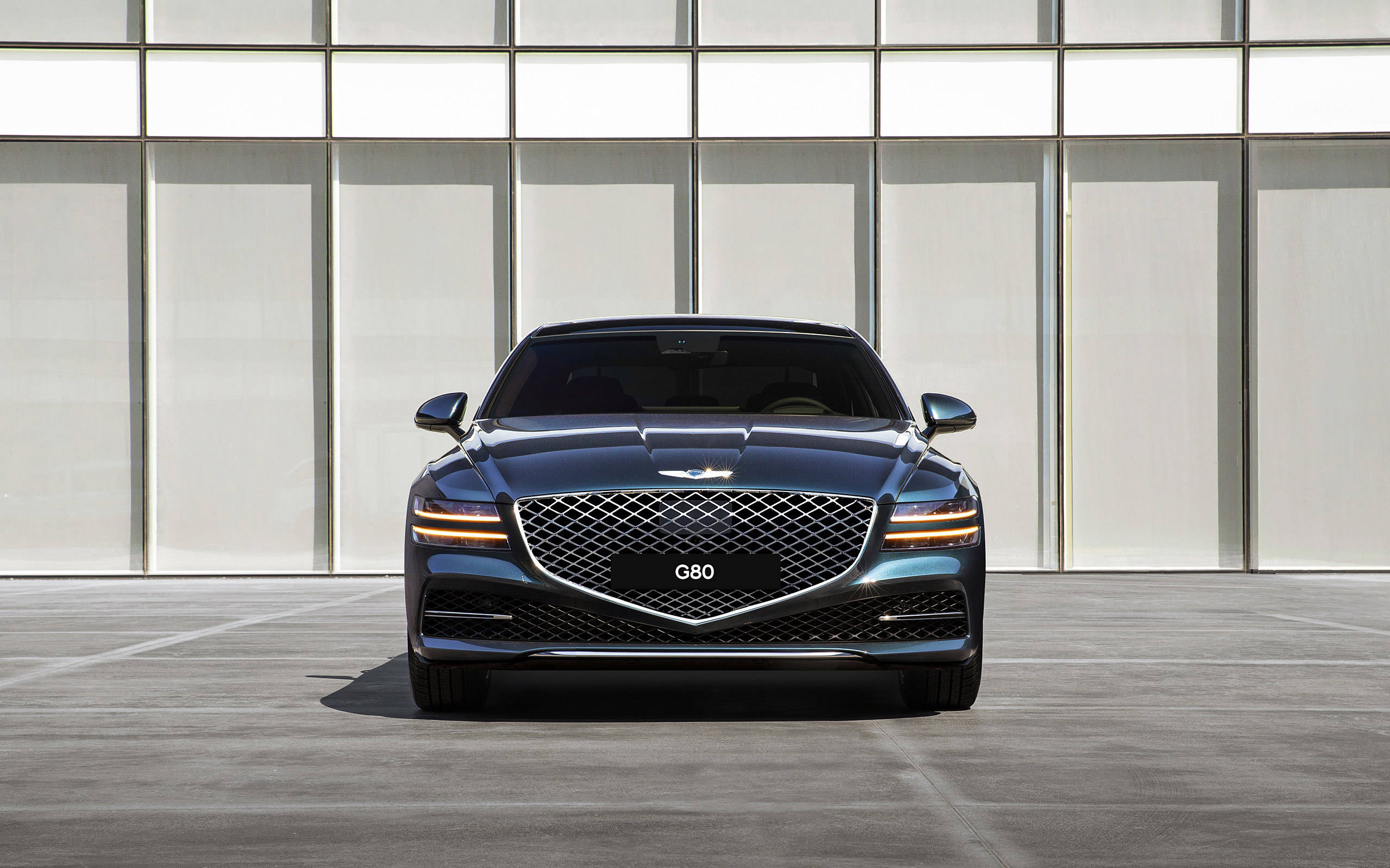 Genesis G80, dark blue, luxury sedan, 2K Desktop Wallpaper