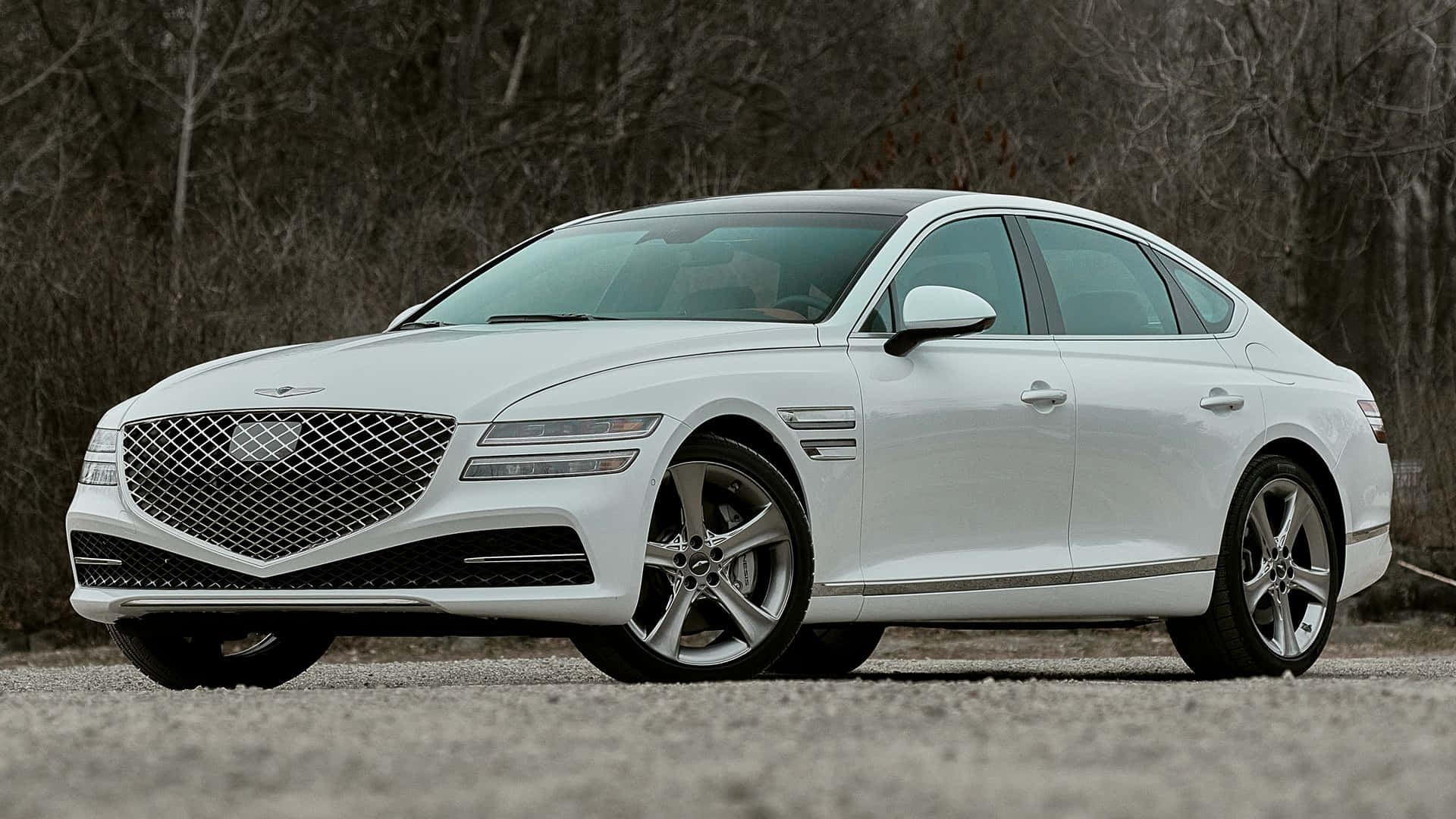 Genesis G80, white, luxury sedan, Full HD Desktop Wallpaper