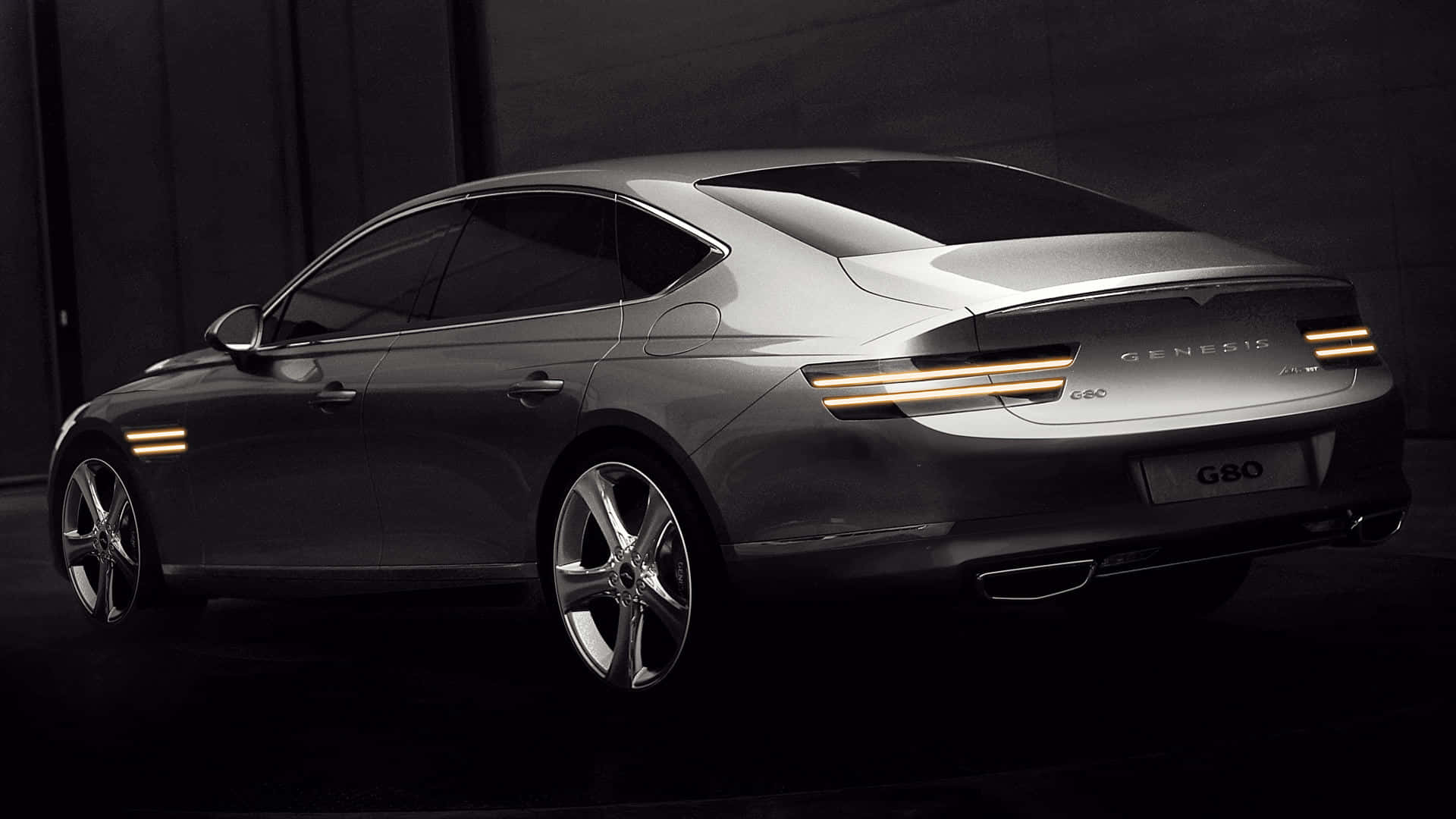 Genesis G80, silver, glowing taillights, Full HD Desktop Wallpaper