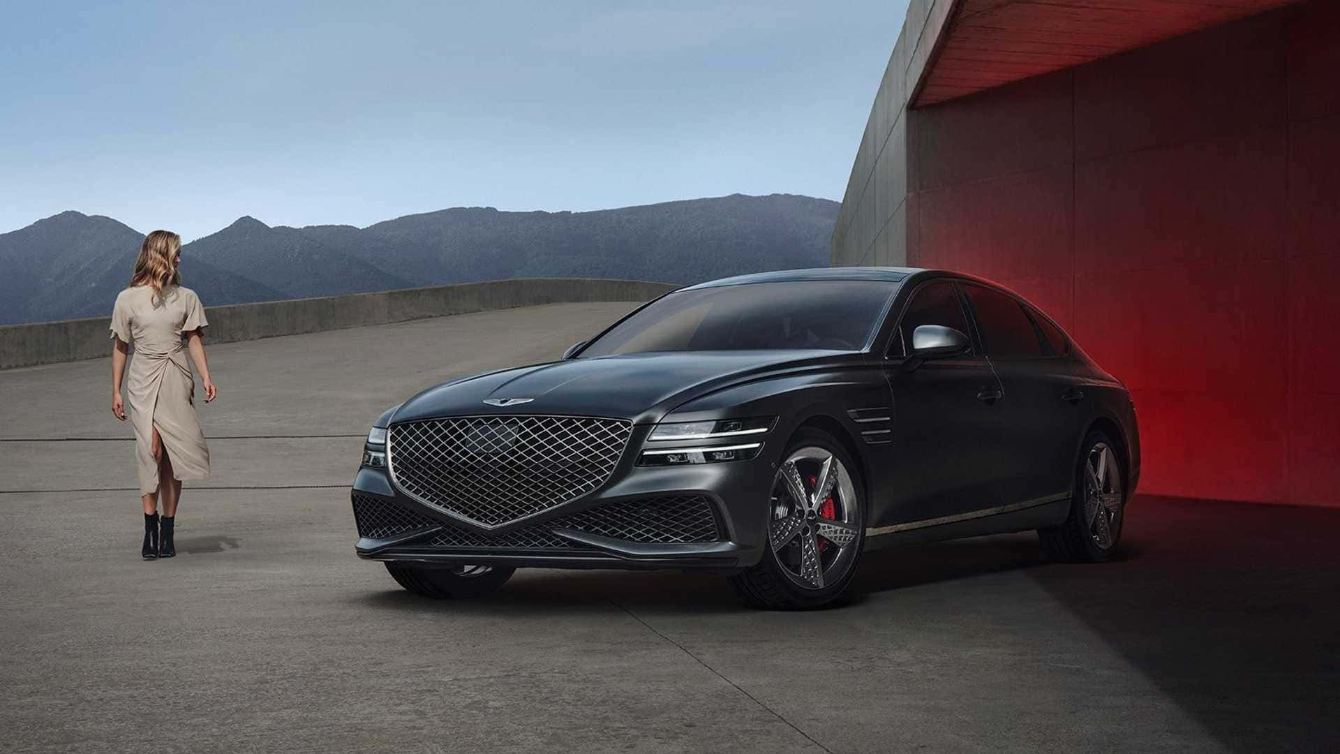 Genesis G80, black, beige dress, Full HD Desktop Wallpaper