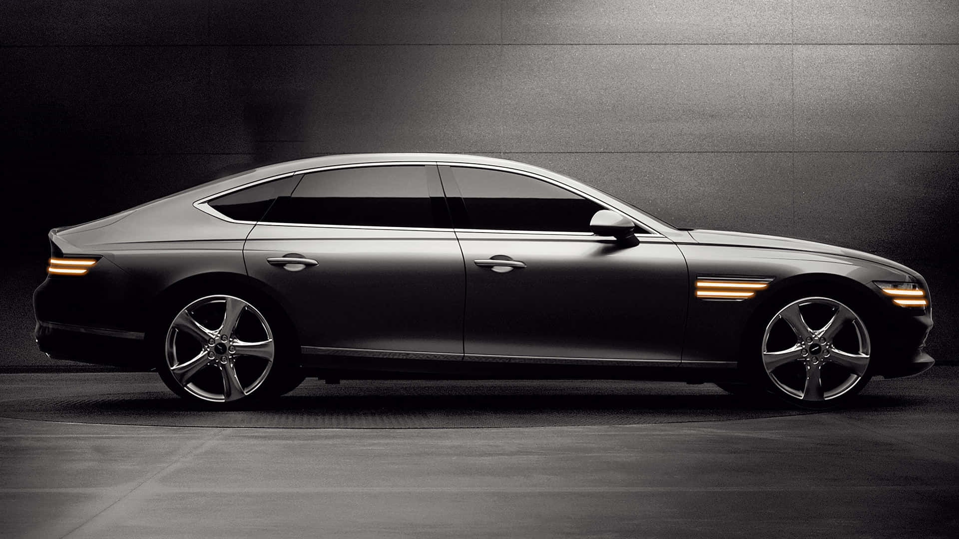 Genesis G80, matte black, glowing amber accents, Full HD Desktop Wallpaper