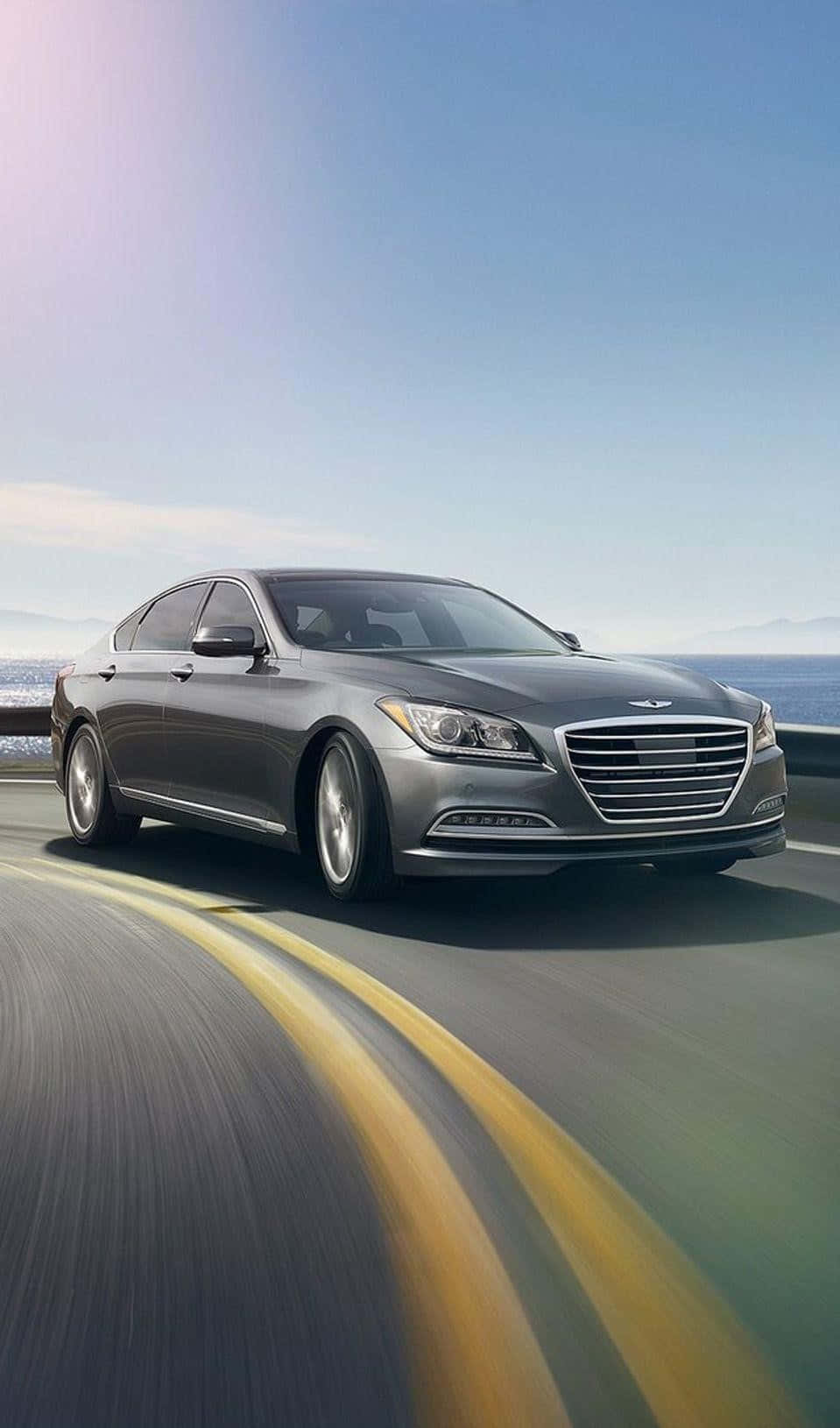 Genesis G80, sleek silver sedan, coastal highway, HD Phone Wallpaper