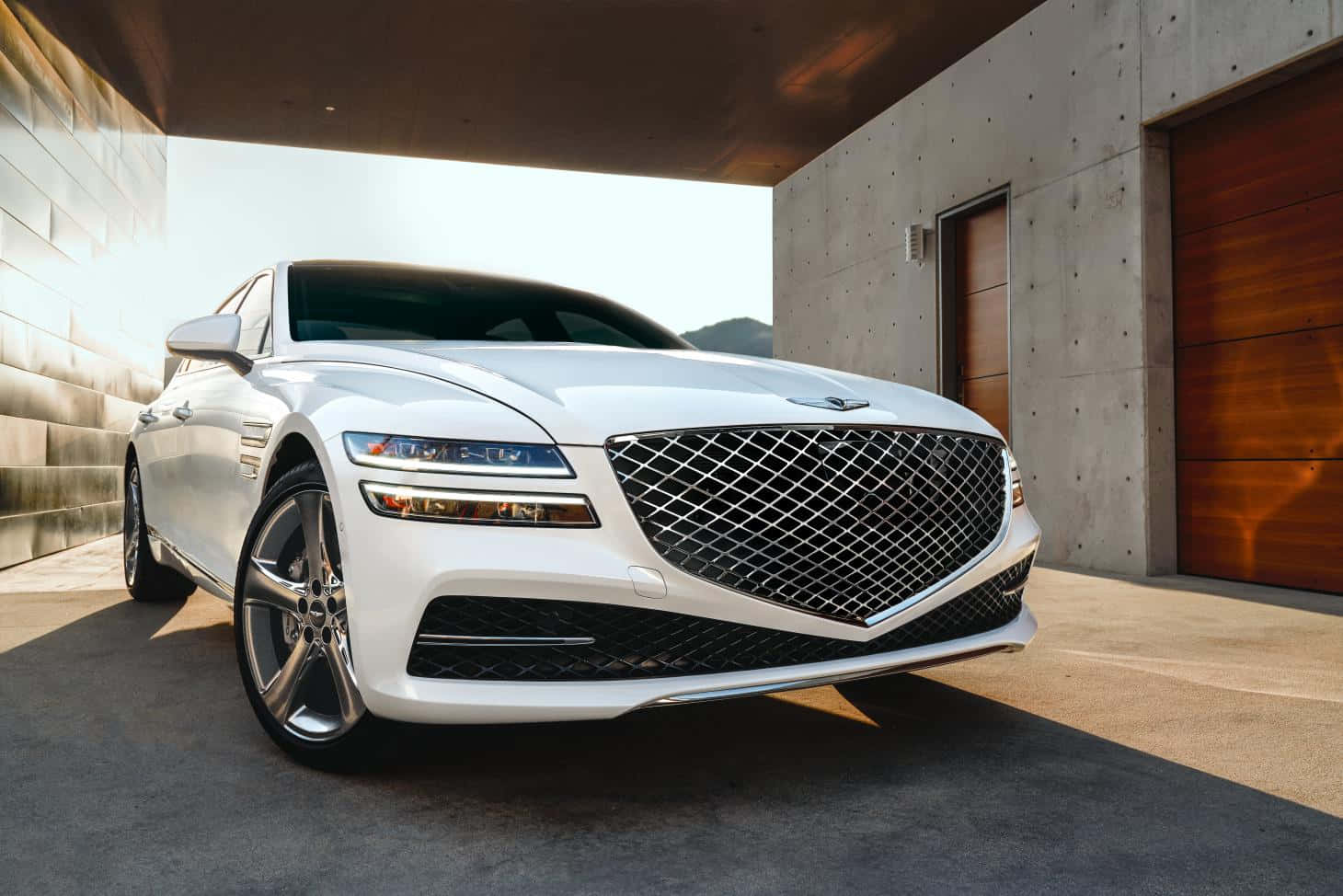 Genesis G80, white, luxury sedan, HD Desktop Wallpaper