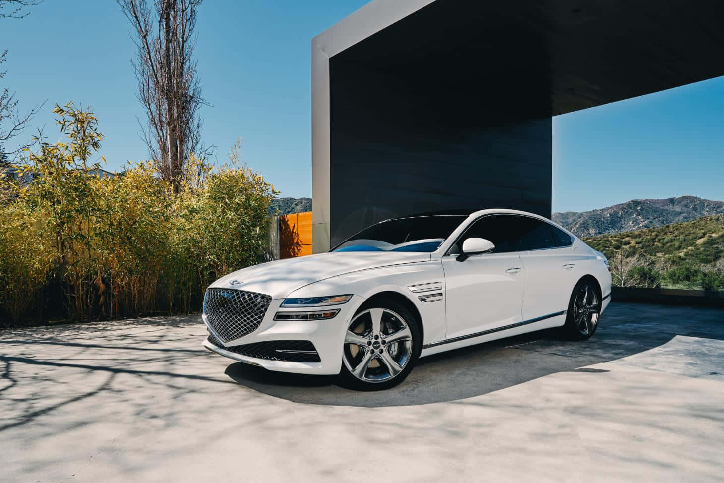 Genesis G80, white, luxury sedan, HD Desktop Wallpaper