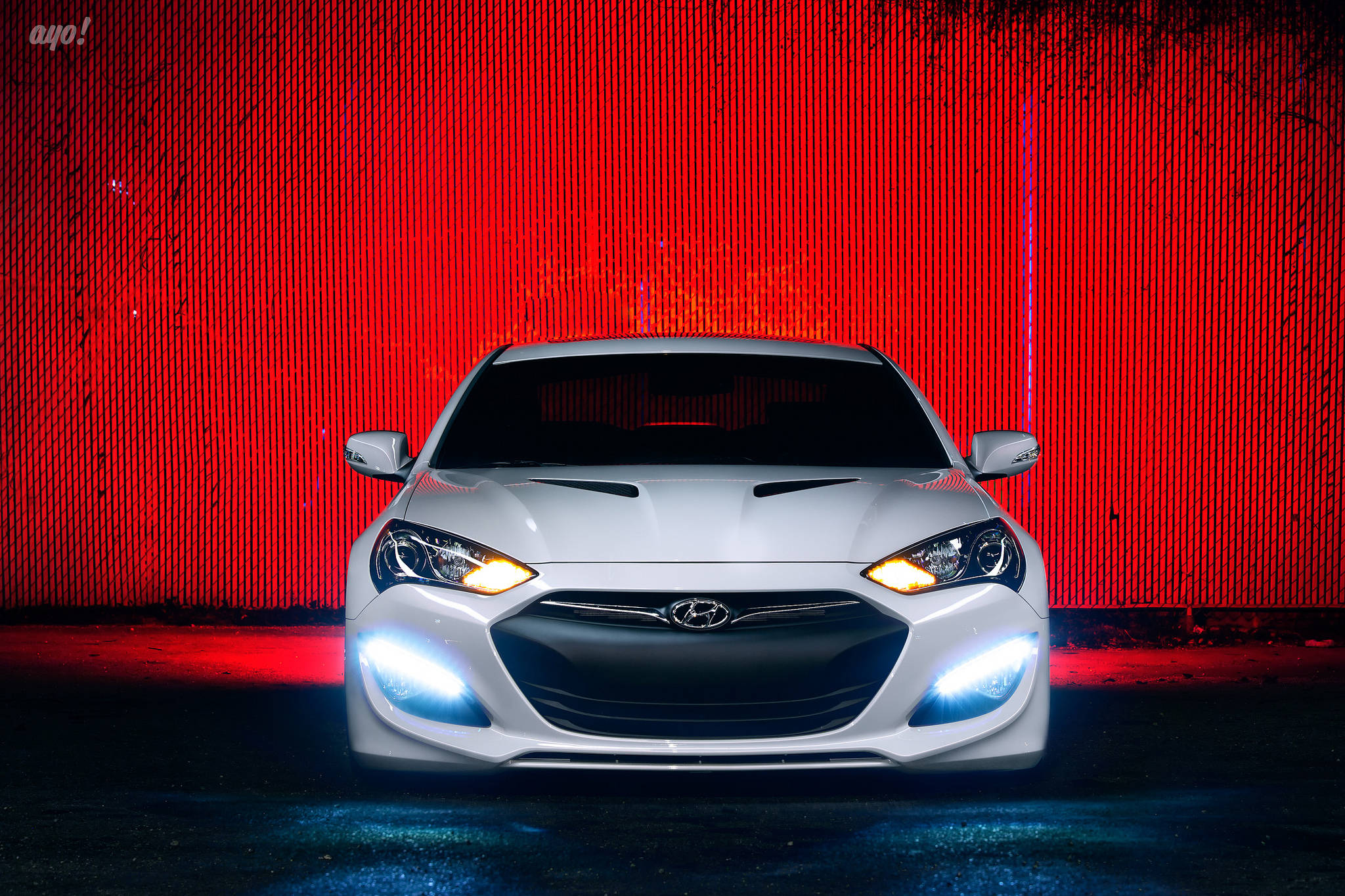 Genesis G80, white sports car, glowing headlights, Full HD Desktop Wallpaper
