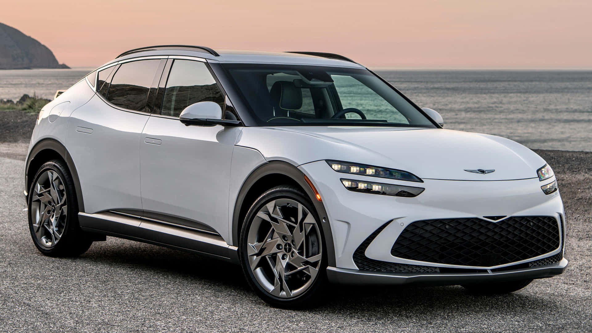 Genesis GV60, white, coastal gravel path, Full HD Desktop Wallpaper