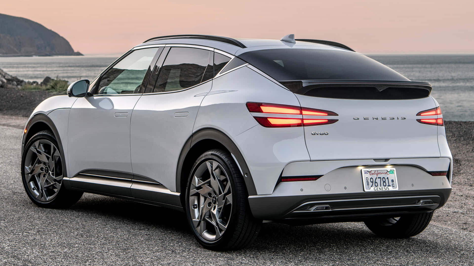 Genesis GV60, sleek silver, coastal gravel path, Full HD Desktop Wallpaper