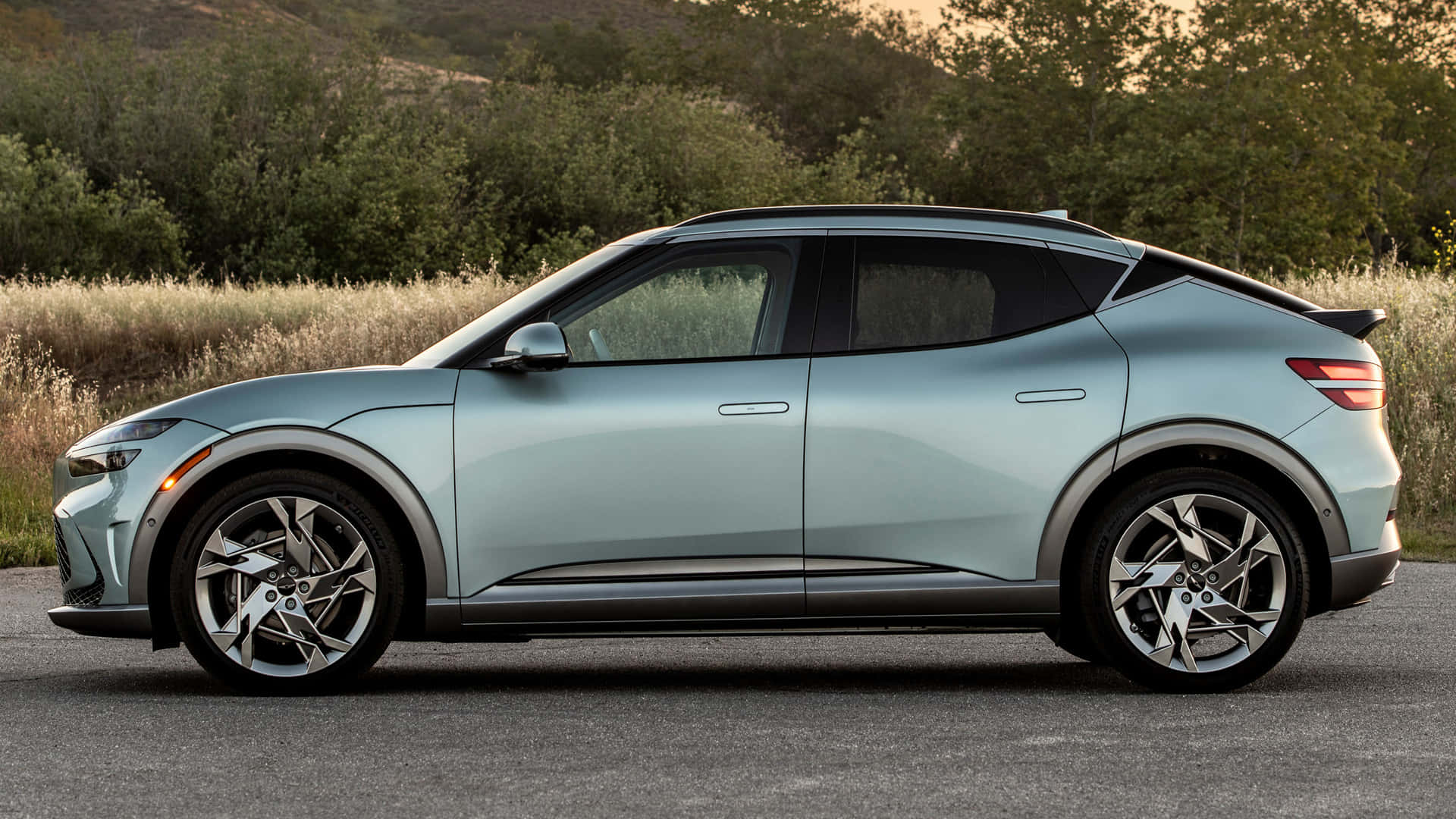 Genesis GV60, light blue, golden hour, Full HD Desktop Wallpaper