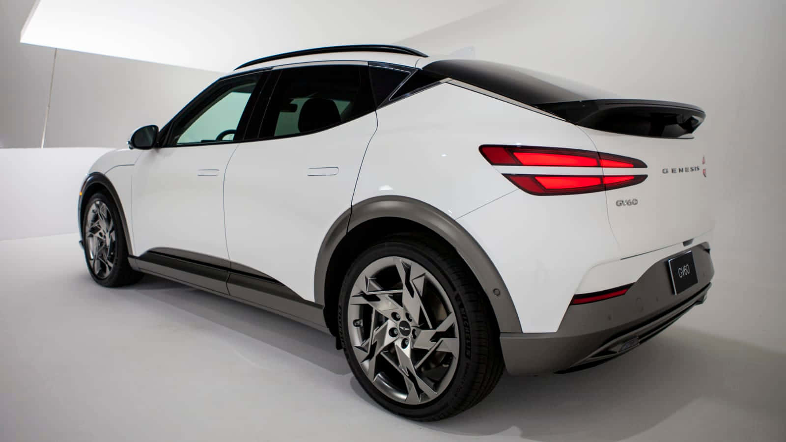 Genesis GV60, white, glowing red taillights, HD Desktop Wallpaper