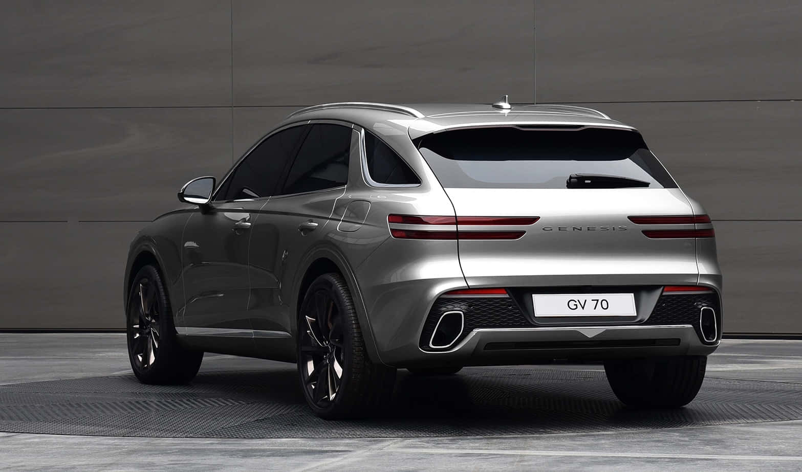 Genesis GV70, silver, minimalist gray concrete wall, HD Desktop Wallpaper