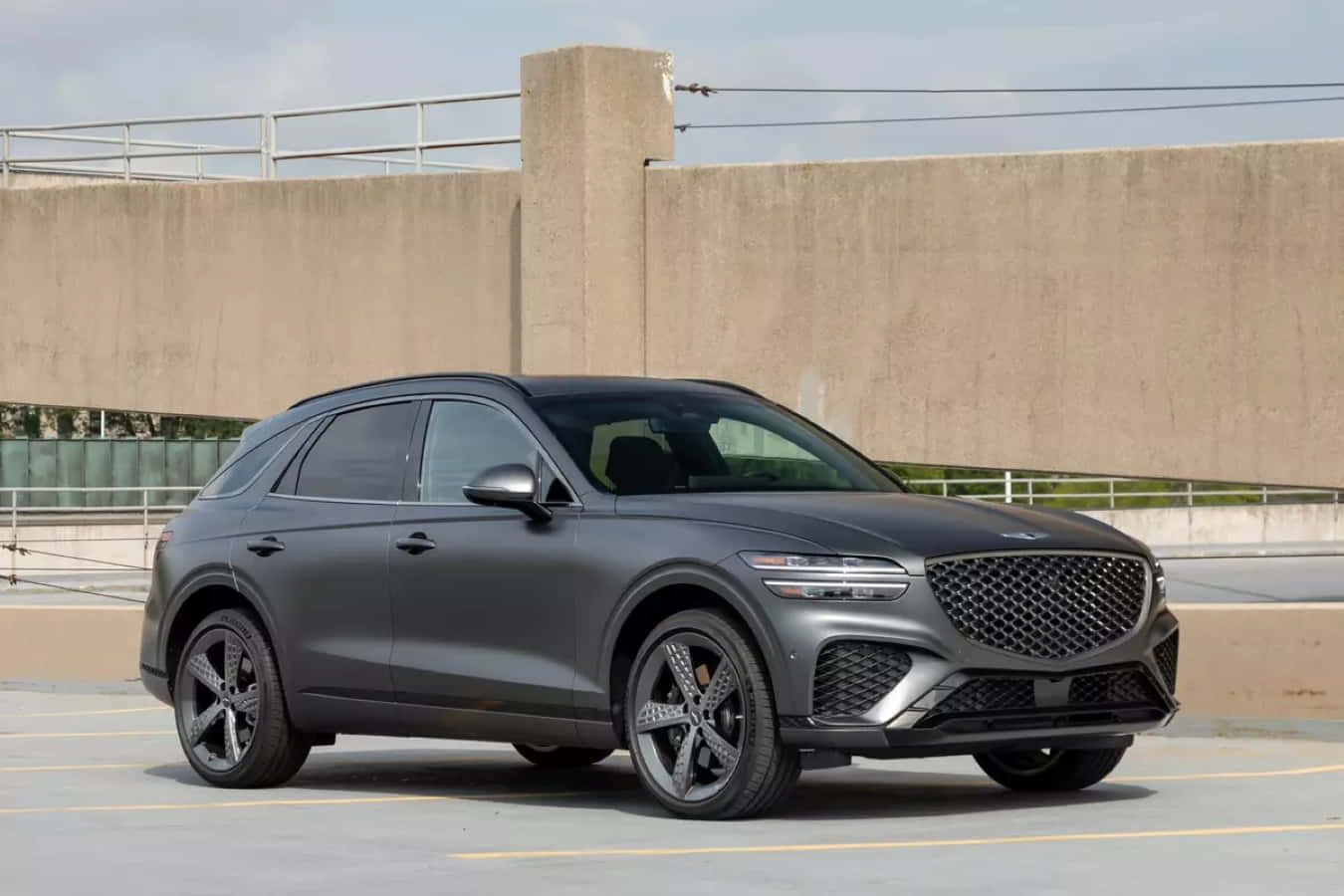 Genesis GV70, matte gray, concrete parking garage, HD Desktop Wallpaper