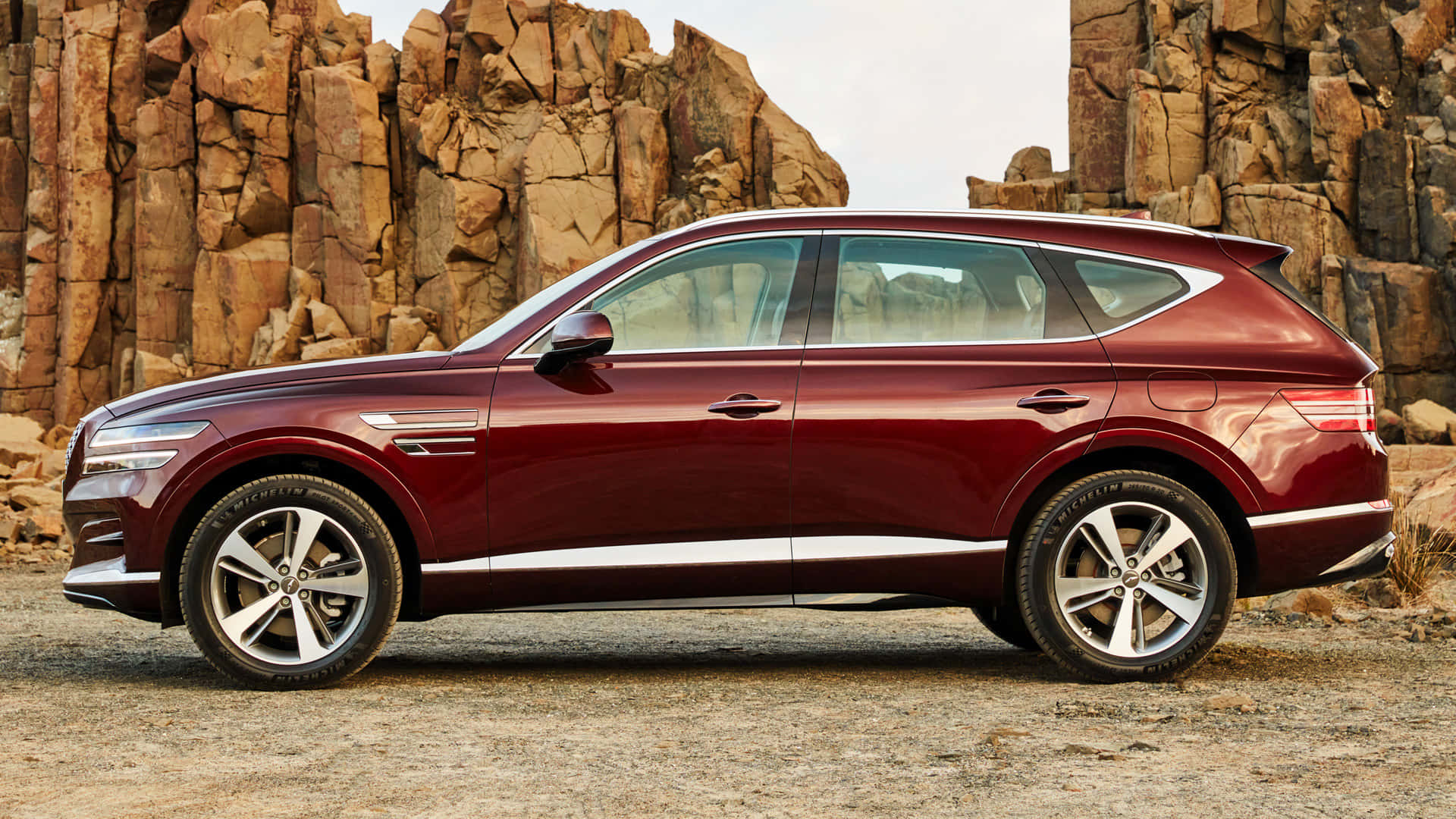 Genesis GV80, maroon, luxury SUV, Full HD Desktop Wallpaper