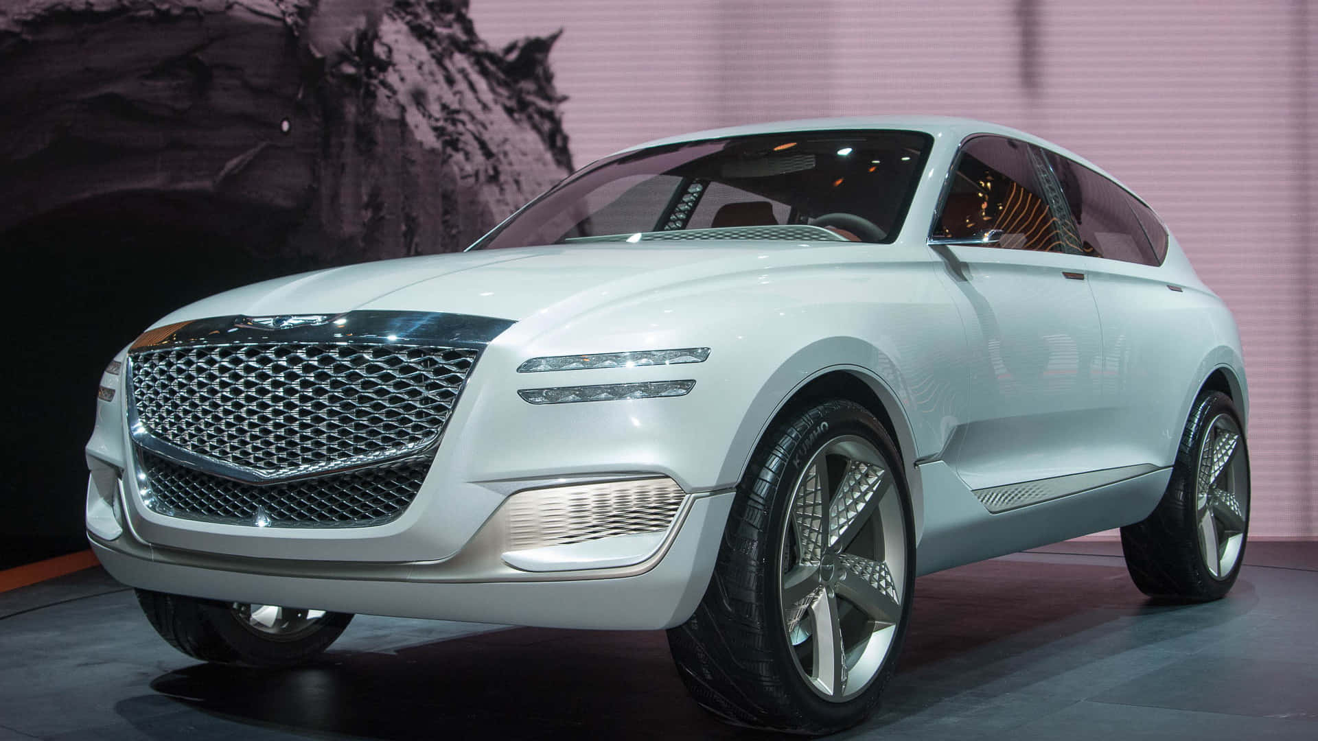 Genesis GV80, white, chrome grille, Full HD Desktop Wallpaper