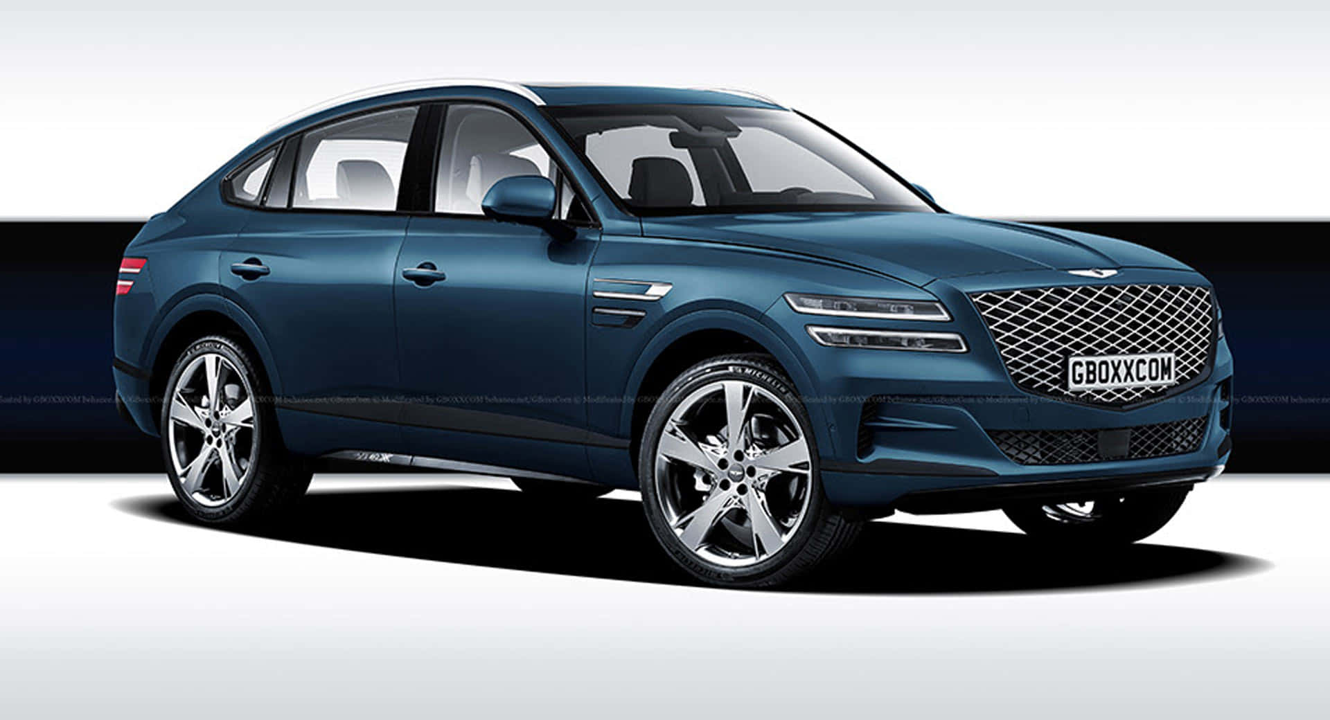 Genesis GV80, sleek blue, chrome accents, Full HD Desktop Wallpaper