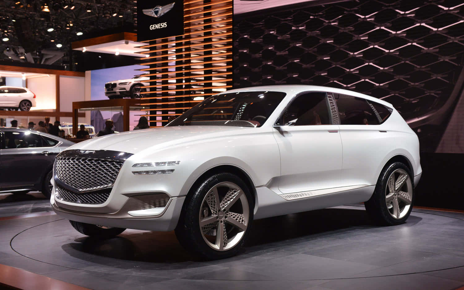 Genesis GV80, white, circular platform, HD Desktop Wallpaper