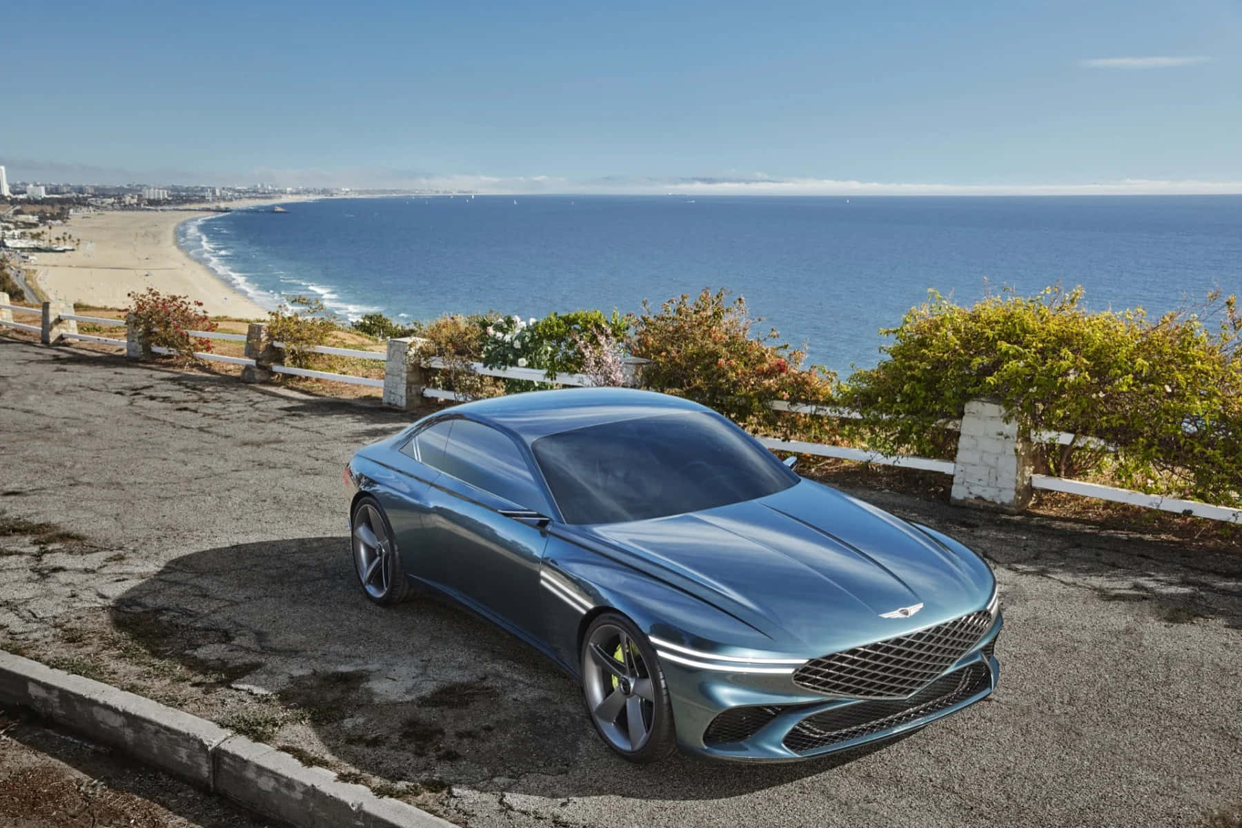 Genesis X Concept, metallic blue, coastal cliff, HD Desktop Wallpaper