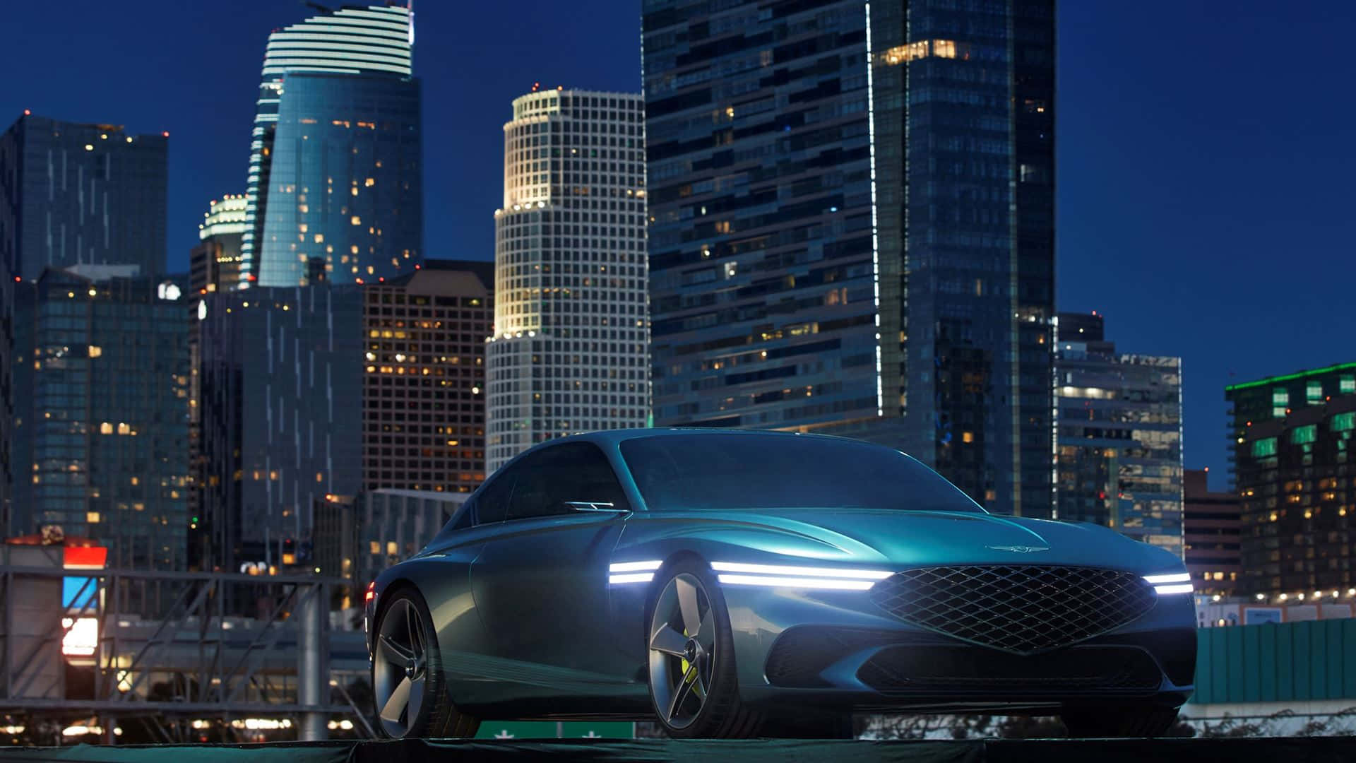Genesis X Concept, teal, illuminated headlights, Full HD Desktop Wallpaper