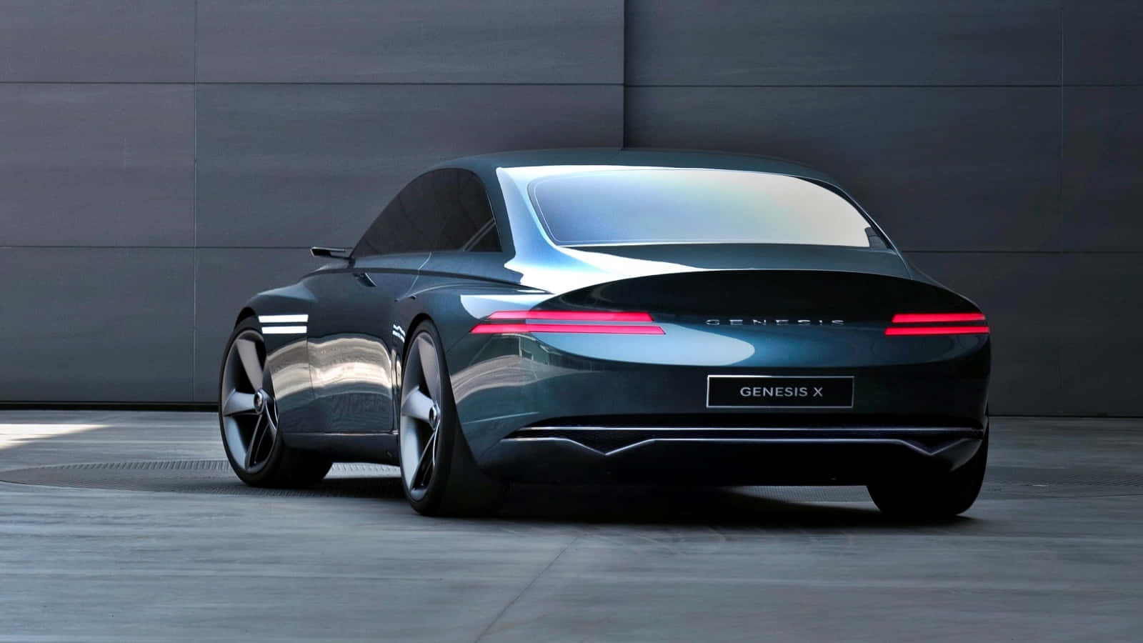 Genesis X Concept, dark teal, glowing red taillights, HD Desktop Wallpaper