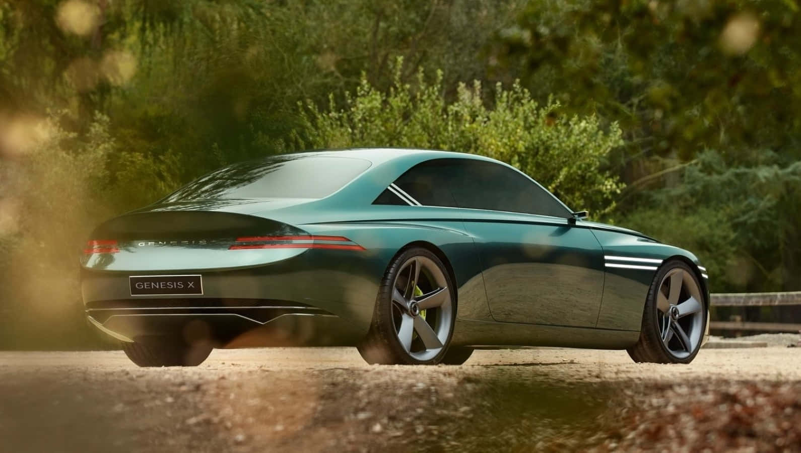 Genesis X Concept, teal, forest-lined road, HD Desktop Wallpaper