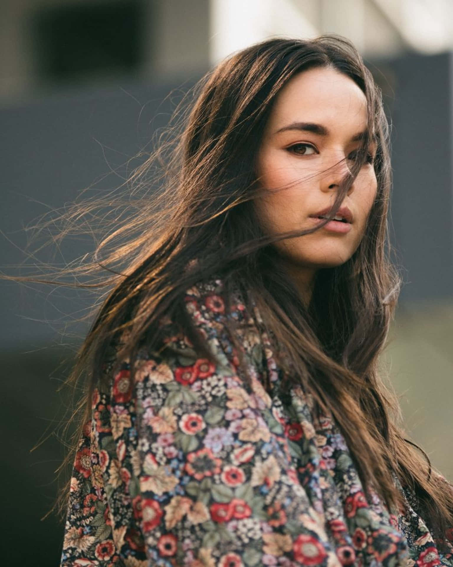 Genevieve Kang, brown hair, floral blouse, Full HD Phone Wallpaper