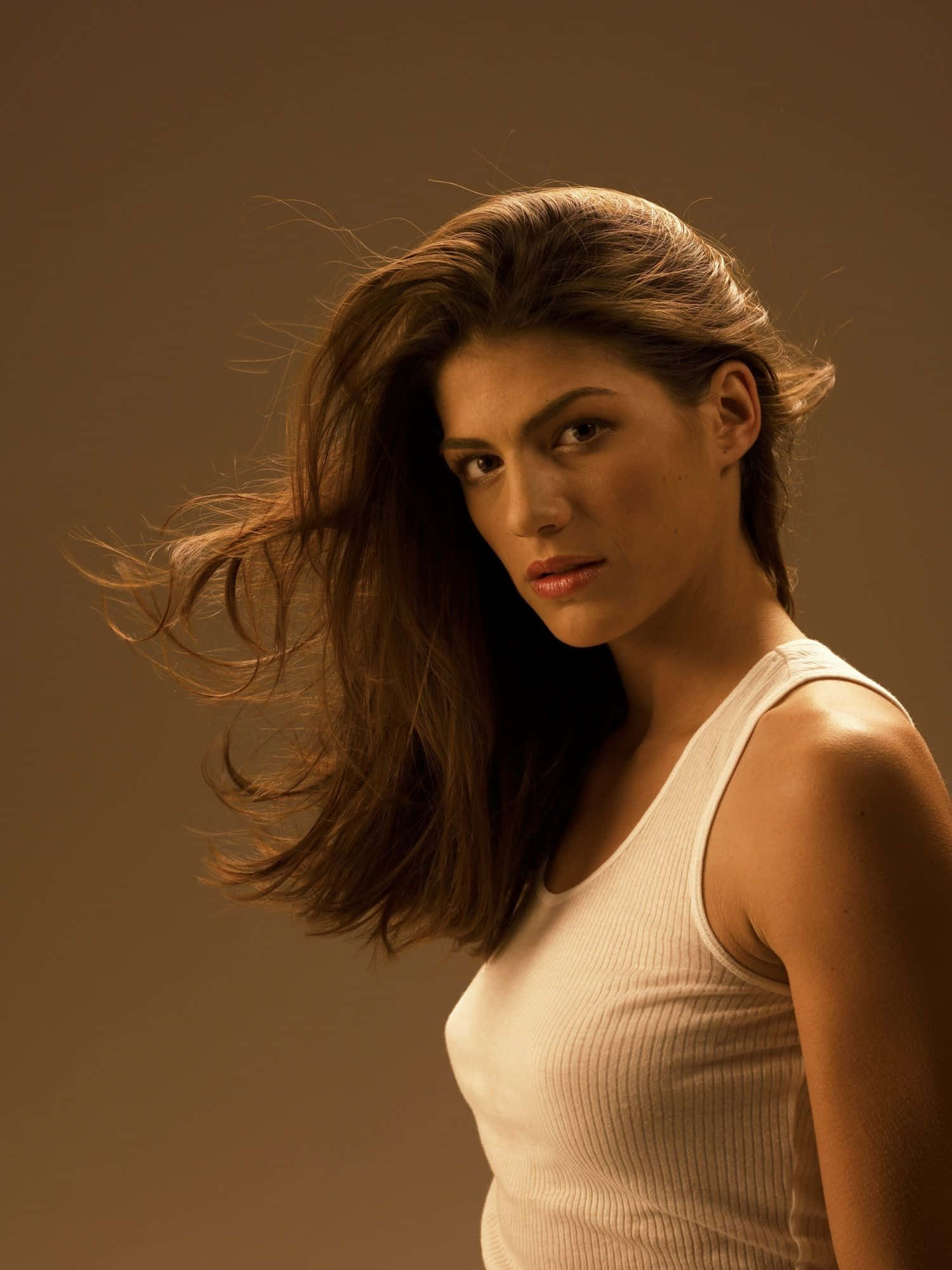 Genevieve Padalecki, flowing brown hair, intense gaze, Full HD Phone Wallpaper
