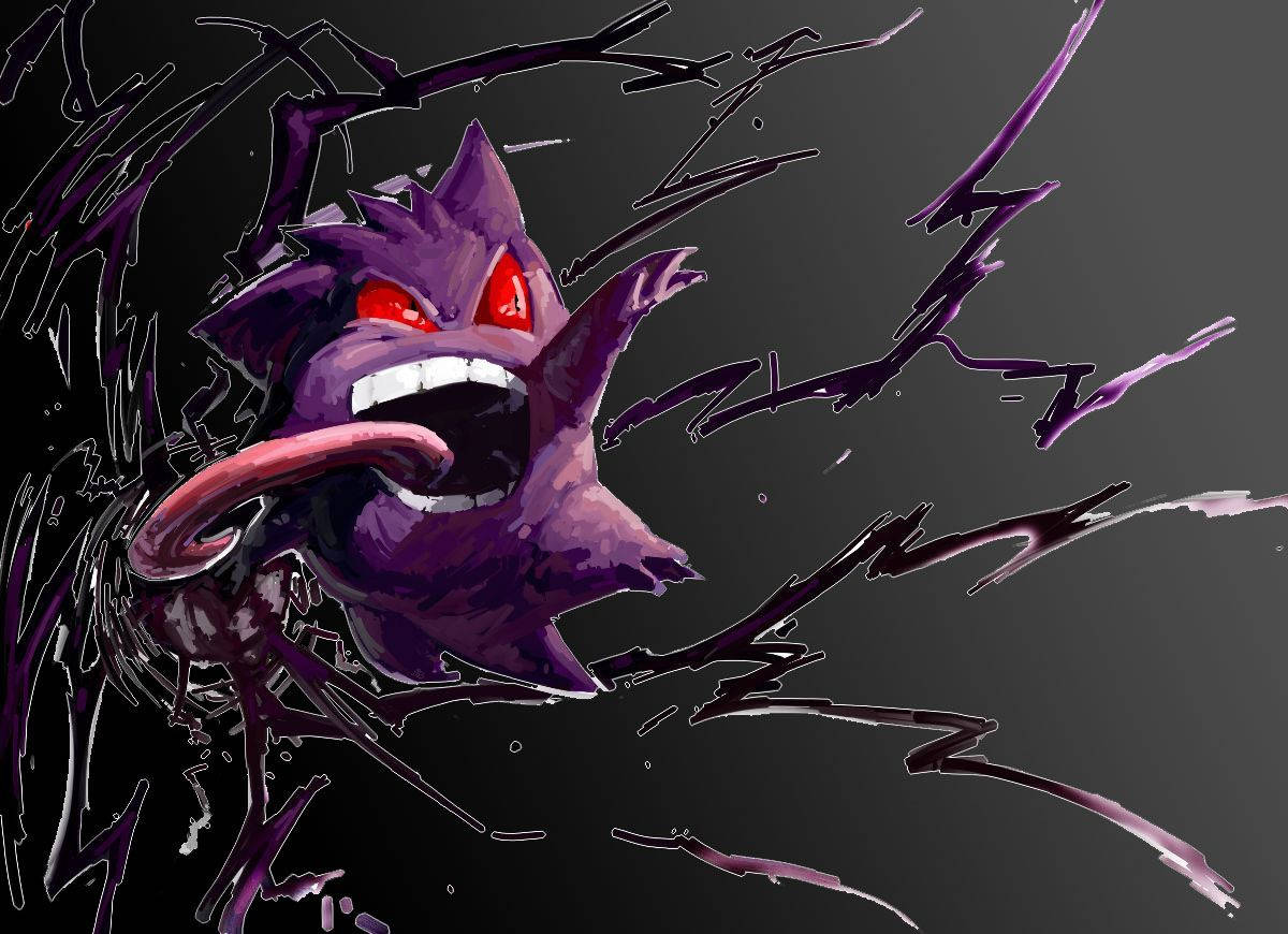 Gengar, purple ghost Pokémon, glowing red eyes, SD Desktop Wallpaper