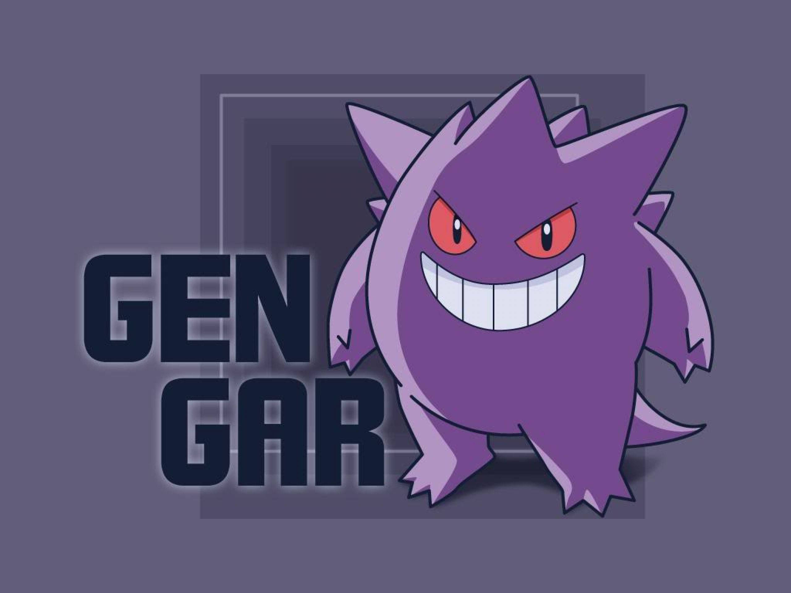Gengar, purple, red eyes, 2K Desktop Wallpaper