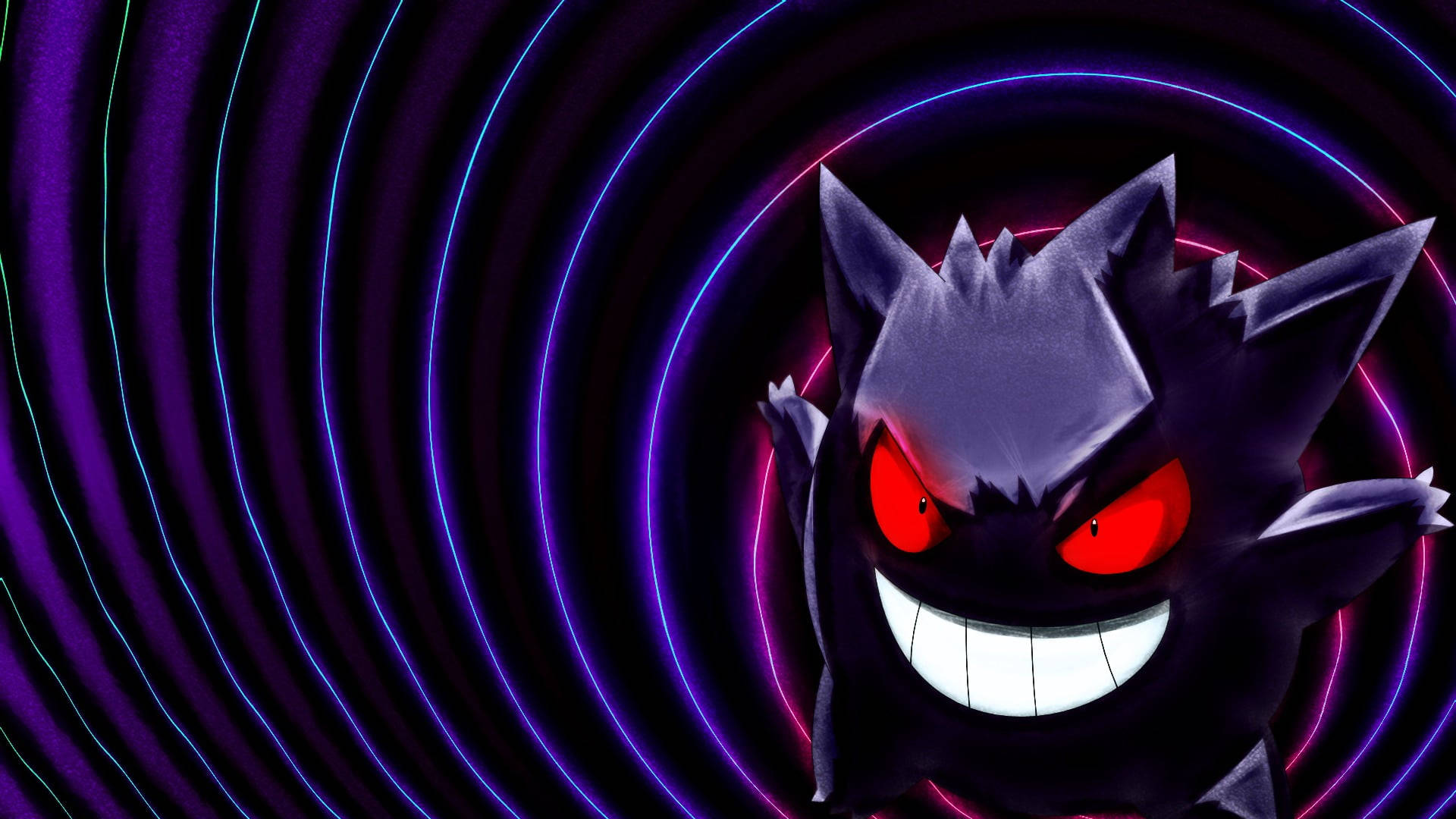 Gengar, neon purple, neon blue, Full HD Desktop Wallpaper