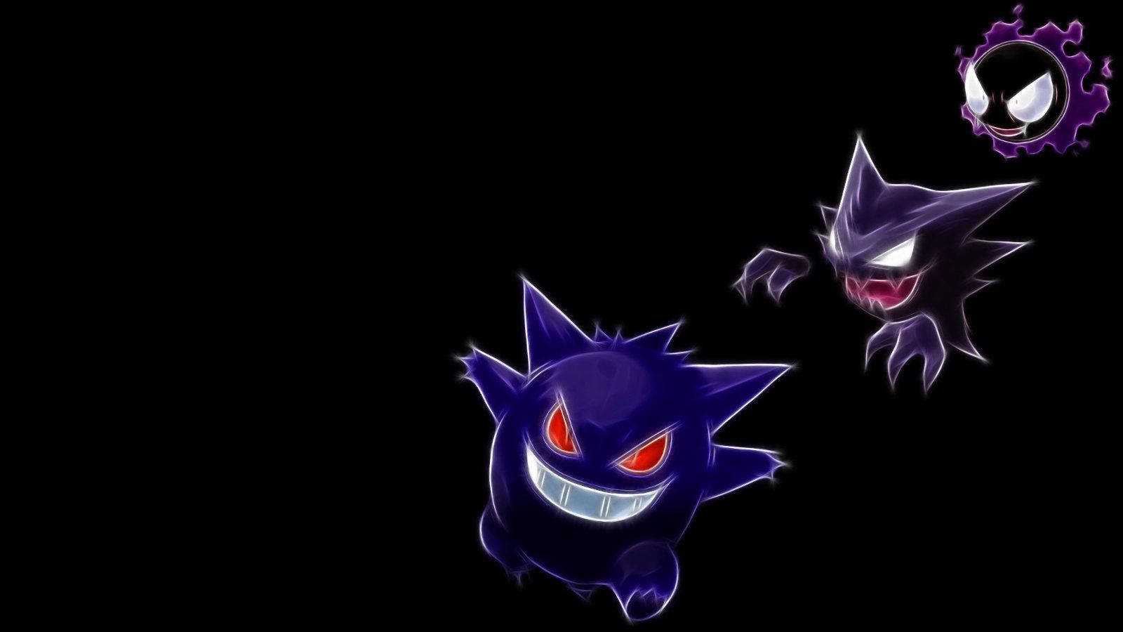 Gengar, purple, glowing red eyes, HD Desktop Wallpaper
