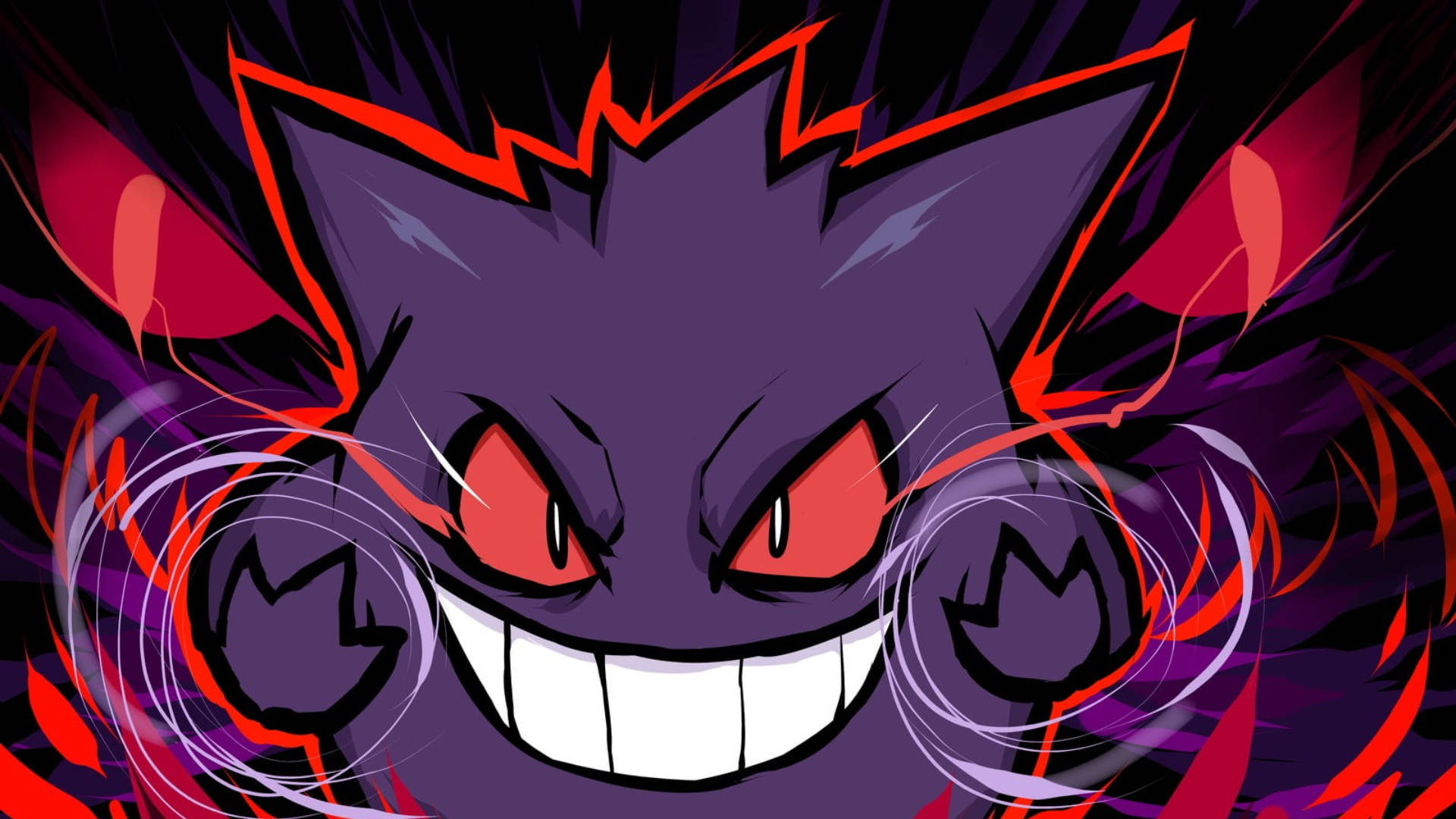 Gengar, purple, glowing red eyes, Full HD Desktop Wallpaper