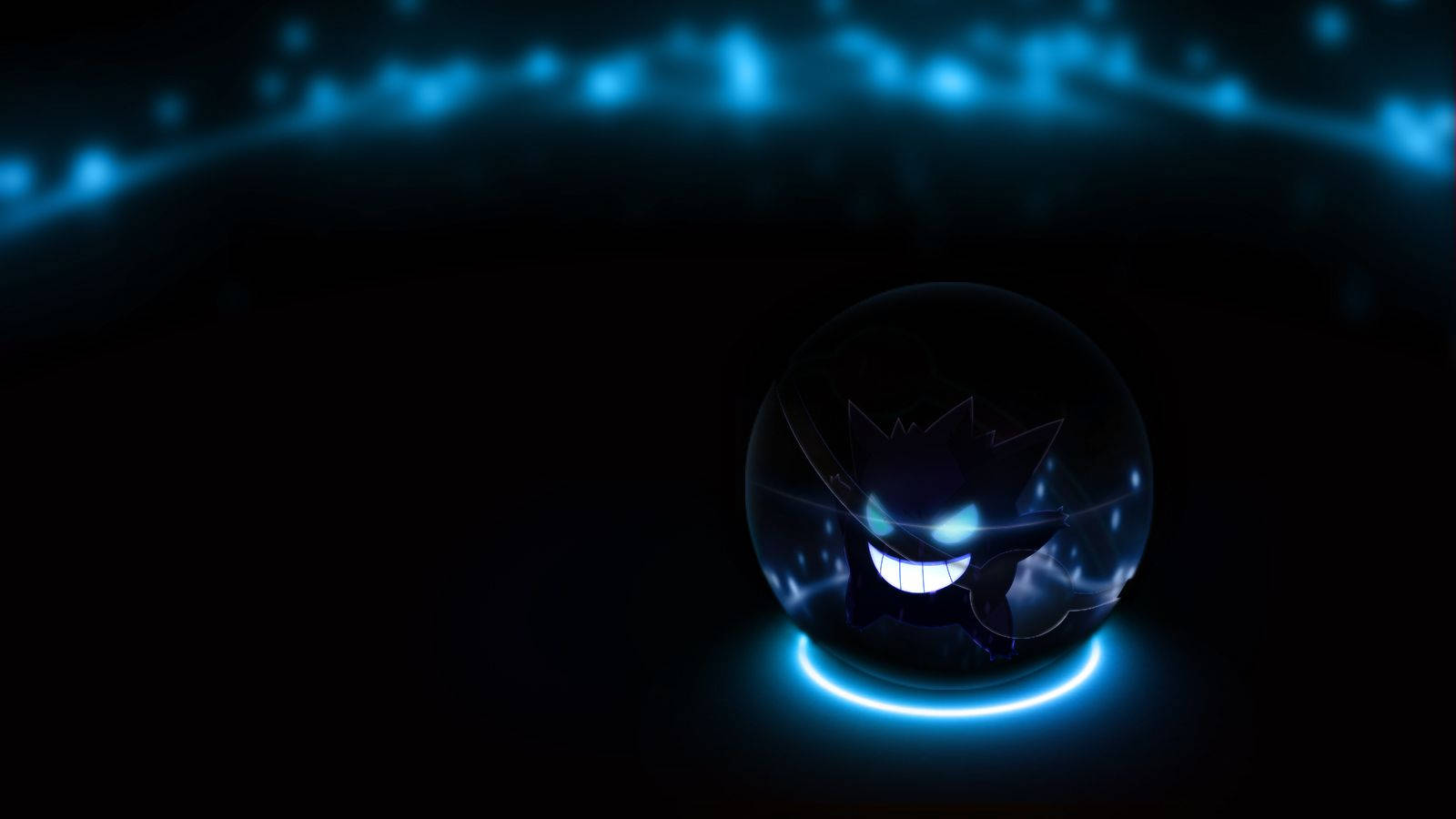Gengar, dark blue theme, glowing blue, HD Desktop Wallpaper