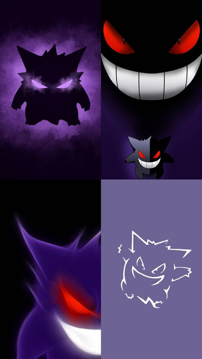 Gengar, purple tones, glowing red eyes, SD Phone Wallpaper