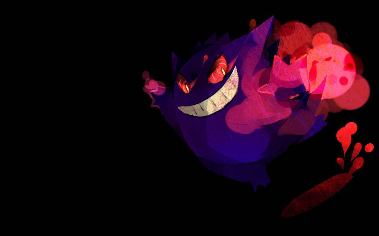 Gengar, pink smoke, glowing red eyes, HD Desktop Wallpaper